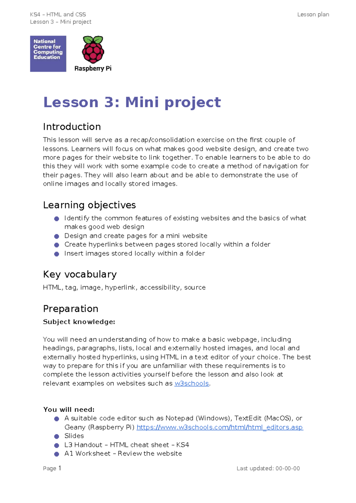 L3 Lesson plan – Mini project – KS4 - Lesson 3 – Mini project Lesson 3 ...