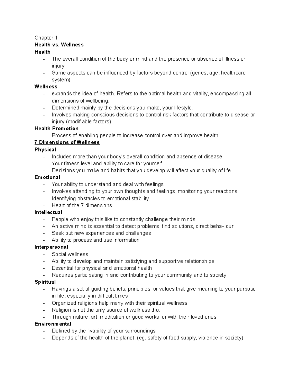 HS1001A Comprehensive Study Notes on Health and Wellness - Studocu