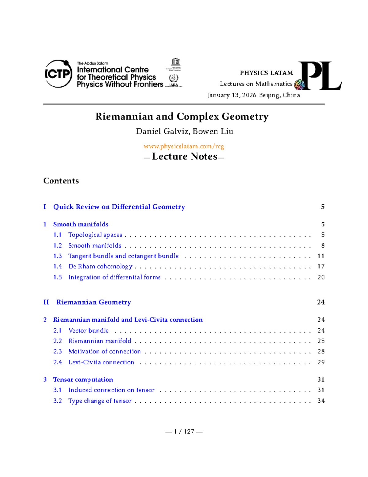 RCG LATAM Lecture Notes: Riemannian & Complex Geometry - Studocu