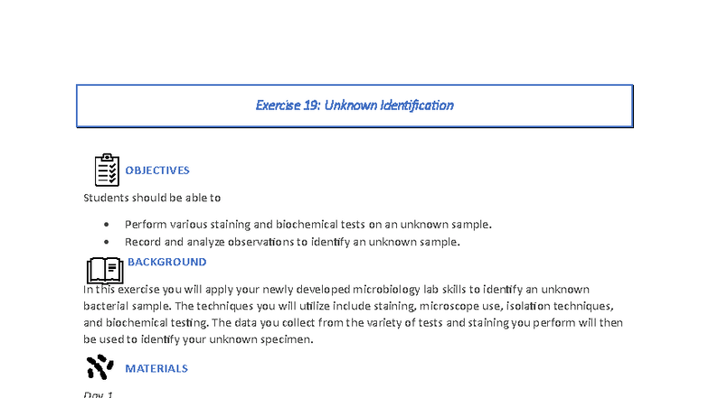 Exercise 19: Identifying Unknown Bacterial Samples in Microbiology ...