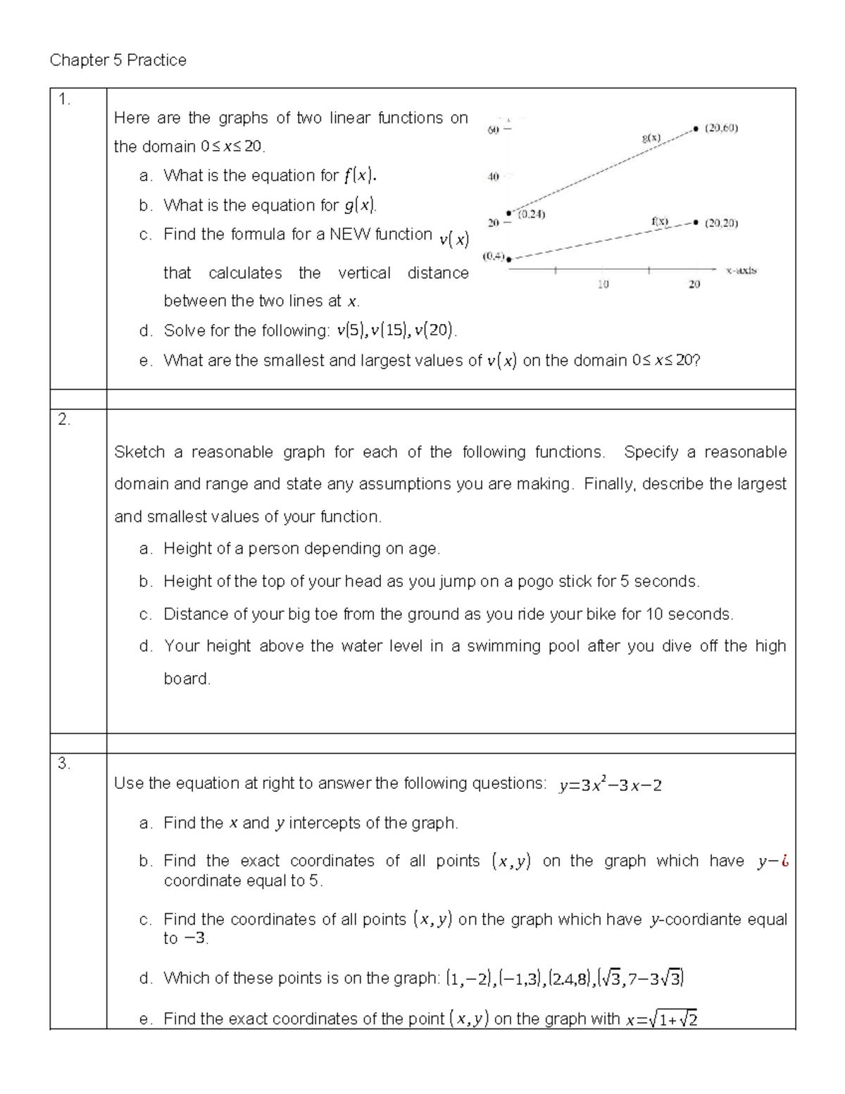 Chapter 5 Homework Practice: Linear Functions & Cable Cost Analysis ...
