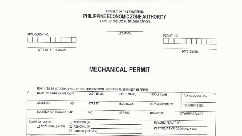 Mechanical Permit Application - Philippines - Studocu