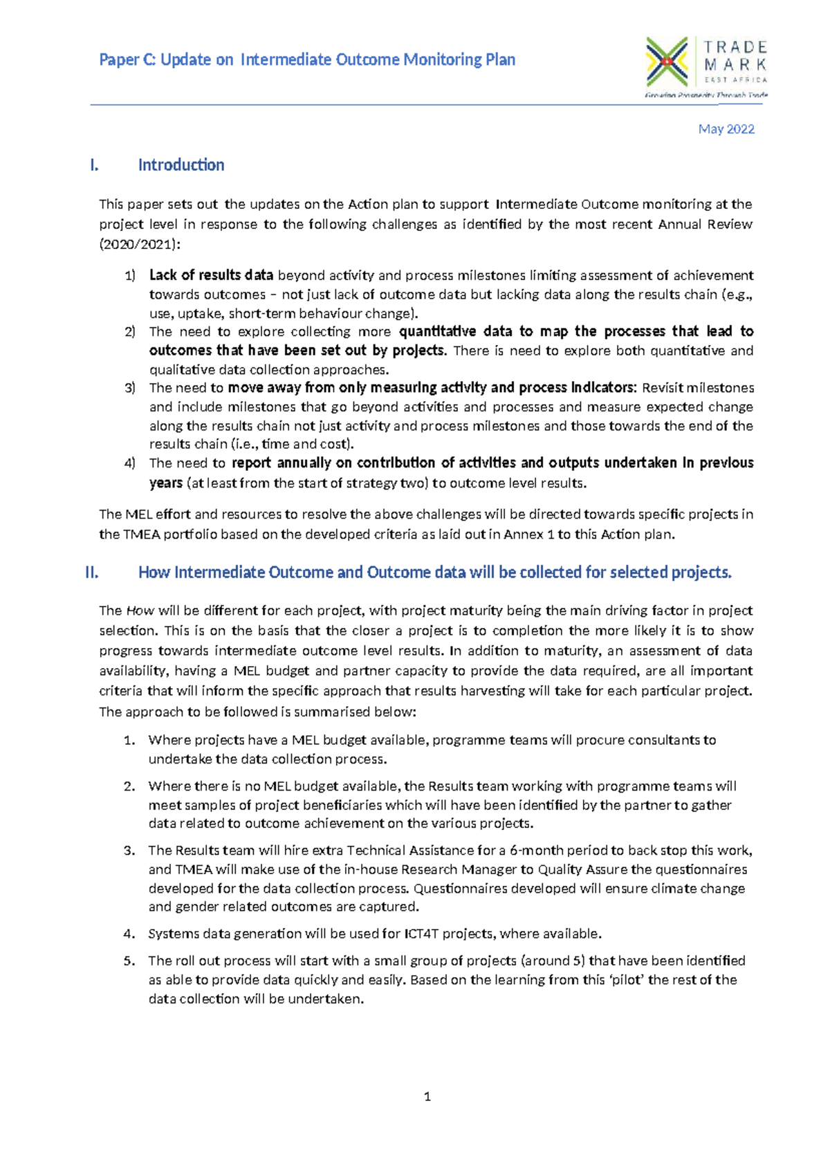 Paper C: Updates on Intermediate Outcome Monitoring Plan - May 2022 ...