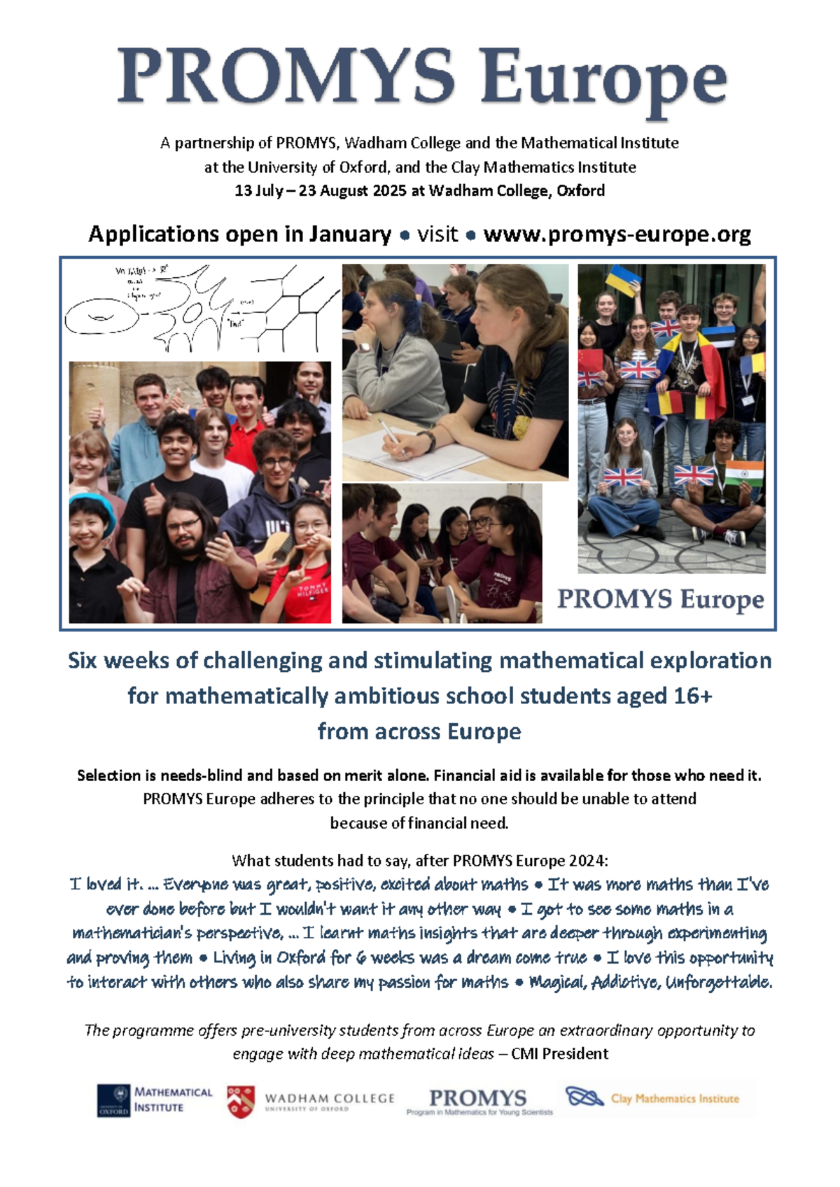 Promys Europe Flyer 2025 - A partnership of PROMYS, Wadham College and ...