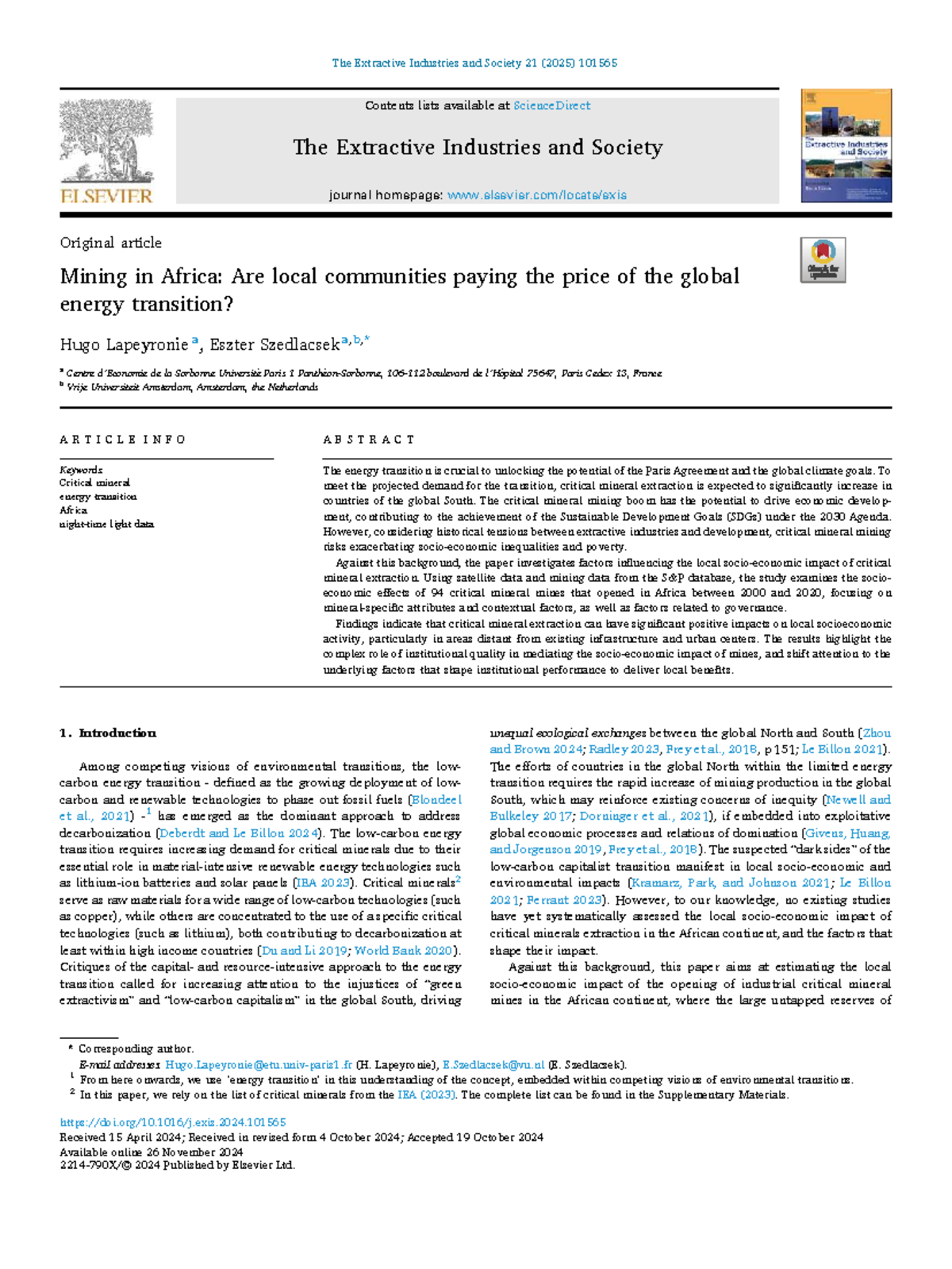 Mining in Africa: Local Community Impacts of Critical Minerals (EIS 21 ...