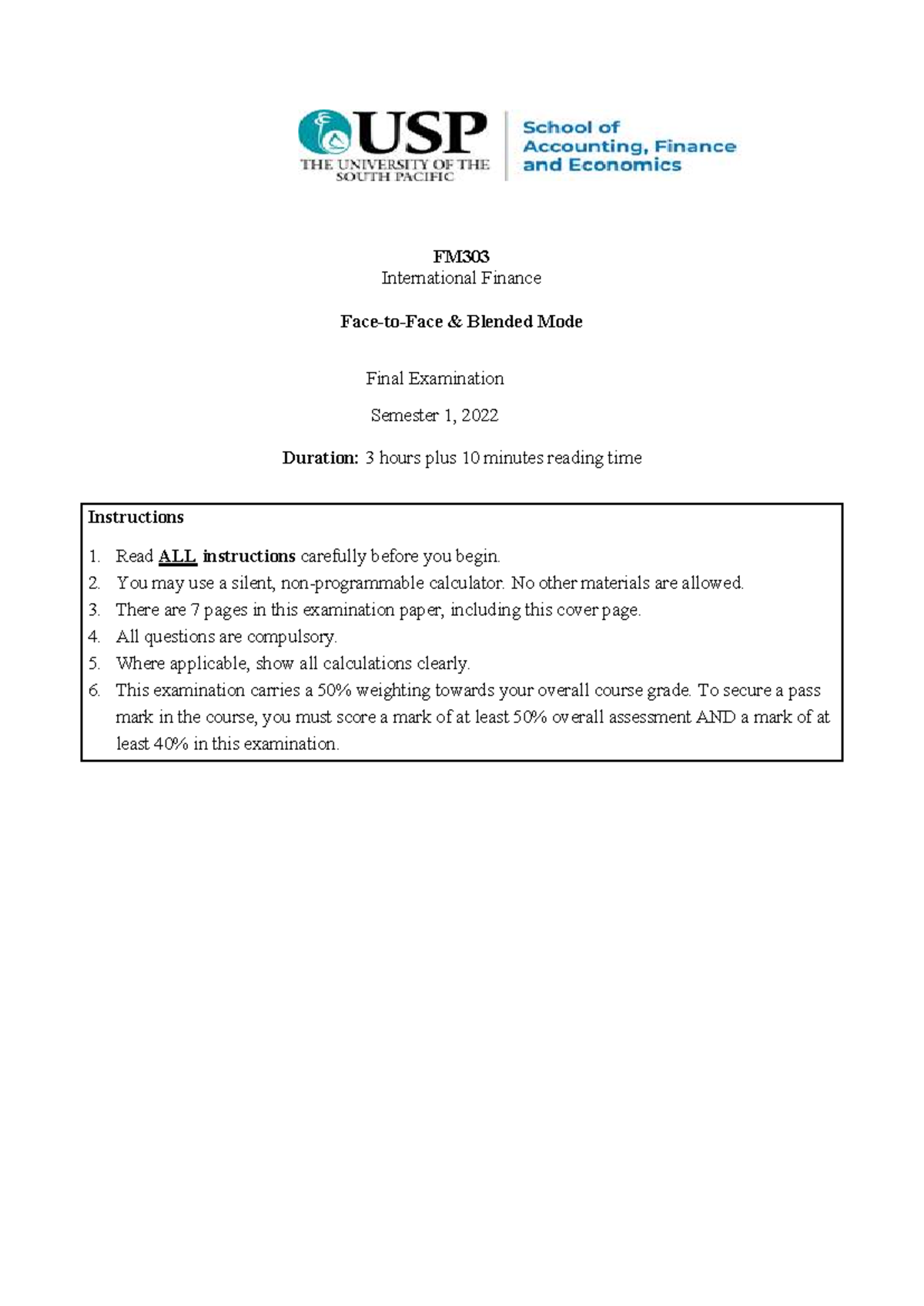 FM303 International Finance Final Exam Semester 1, 2022 - 3 Hours - Studocu