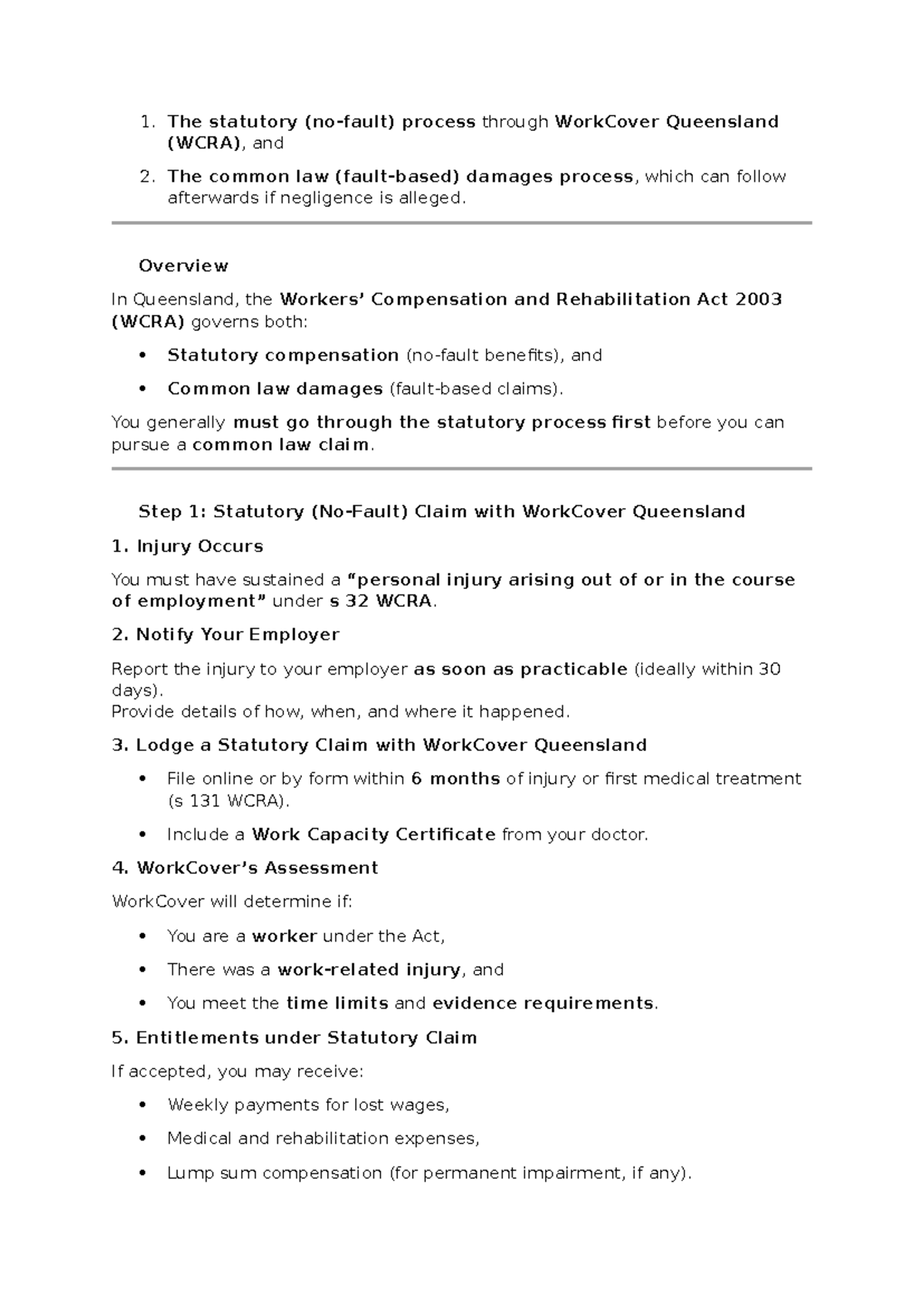 WCRA & CL Compensation Process: Statutory and Common Law Claims ...