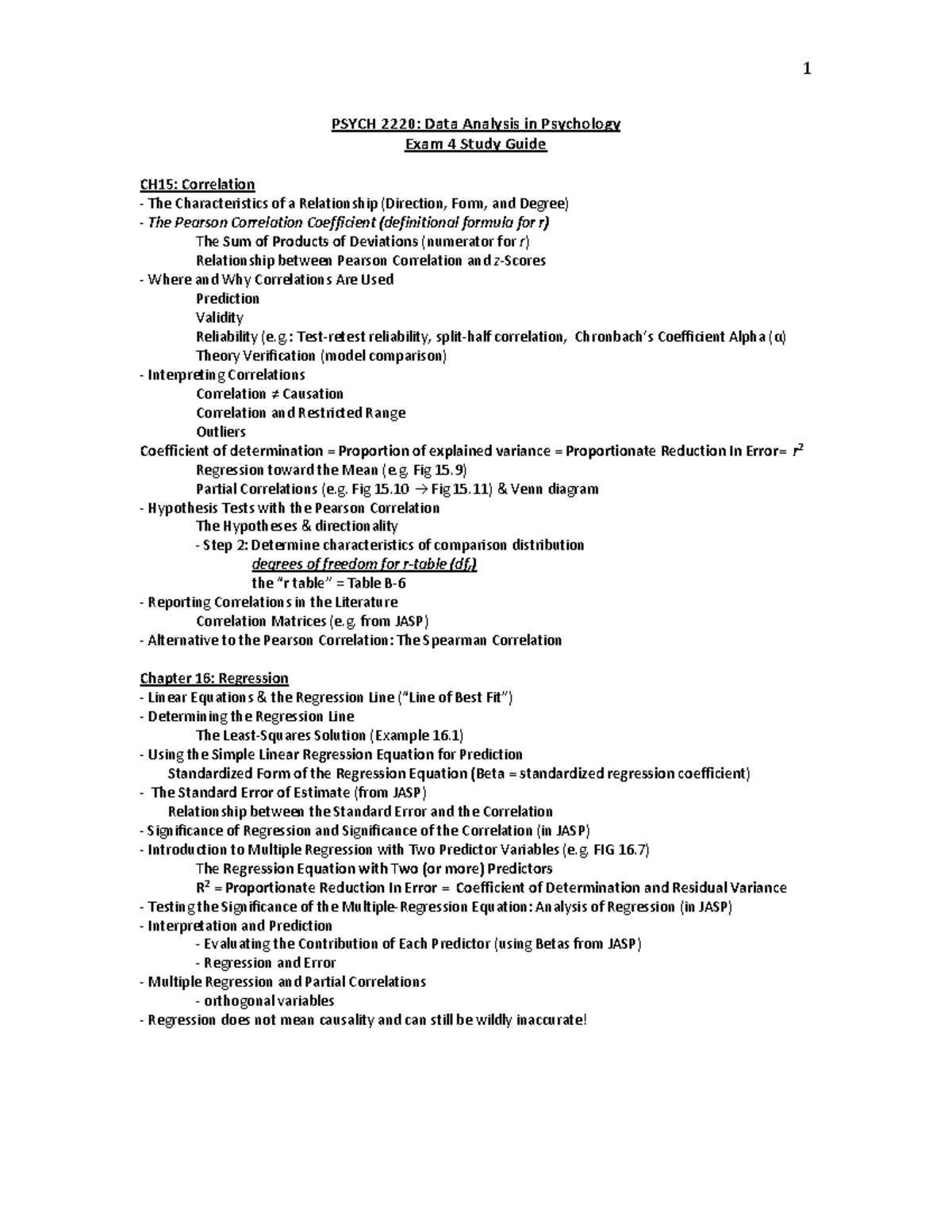PSYCH 2220: Exam 4 Study Guide - Data Analysis - Studocu