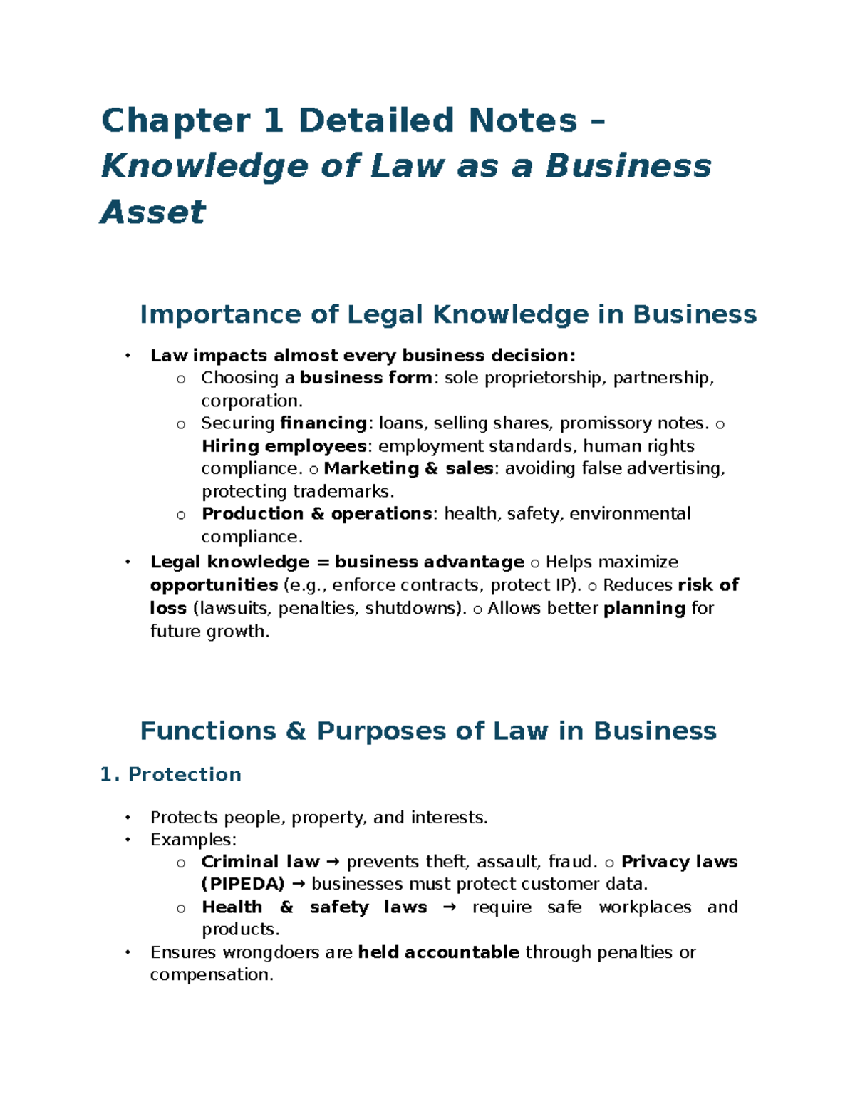 2275 Chapter 1-6 Comprehensive Notes on Business Law and Legal Risks ...