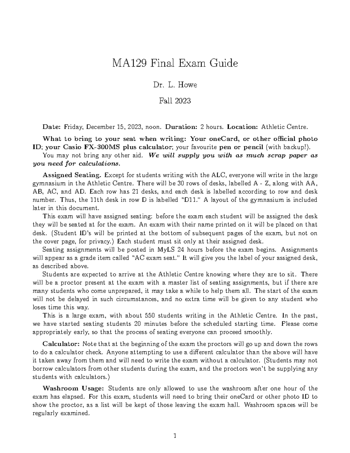 Final exam guide F23 - exam - MA129 Final Exam Guide Dr. L. Howe Fall ...