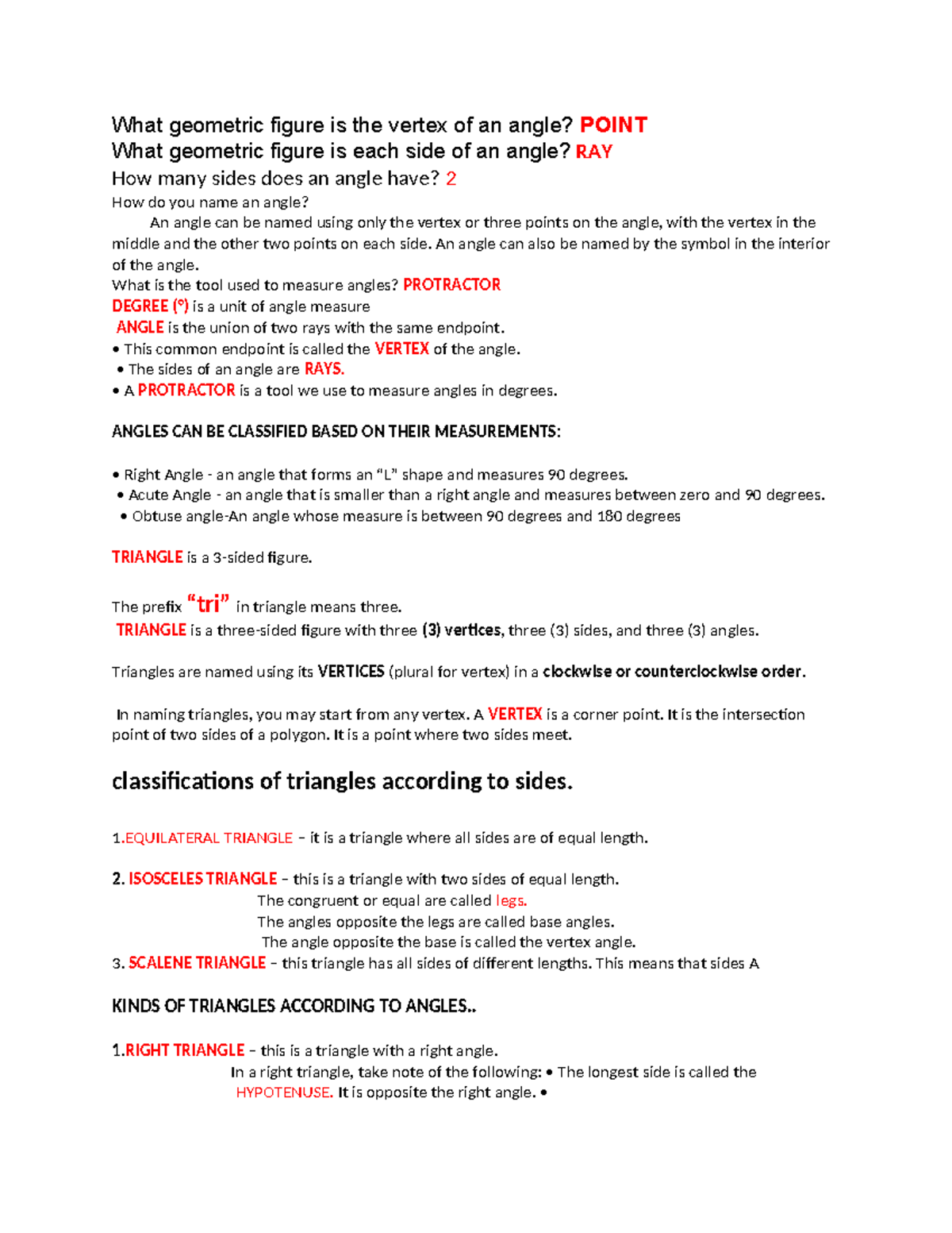 Understanding Angles and Triangles: Geometric Definitions ...