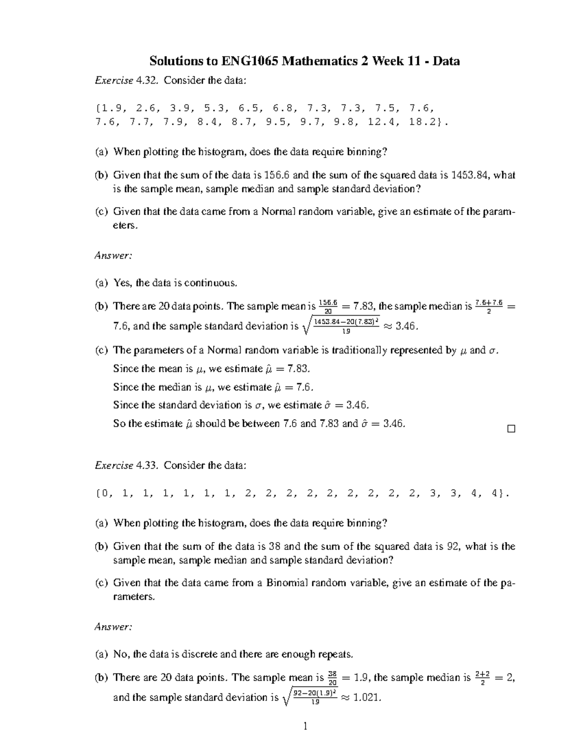 Solutions to Mathematics Mock exam - Solutions to ENG1065 Mathematics 2 ...