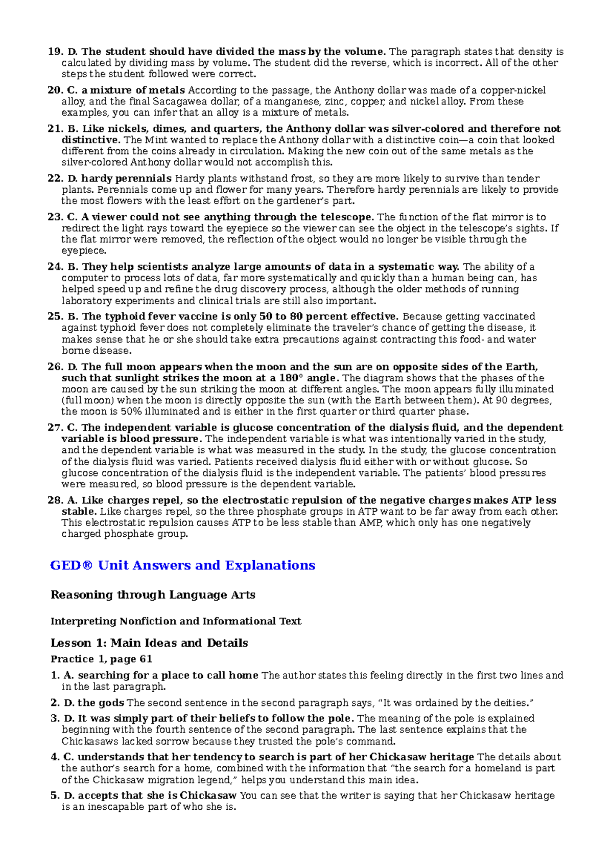 RLA Answer Key - Lecture Notes and Explanations - Studocu
