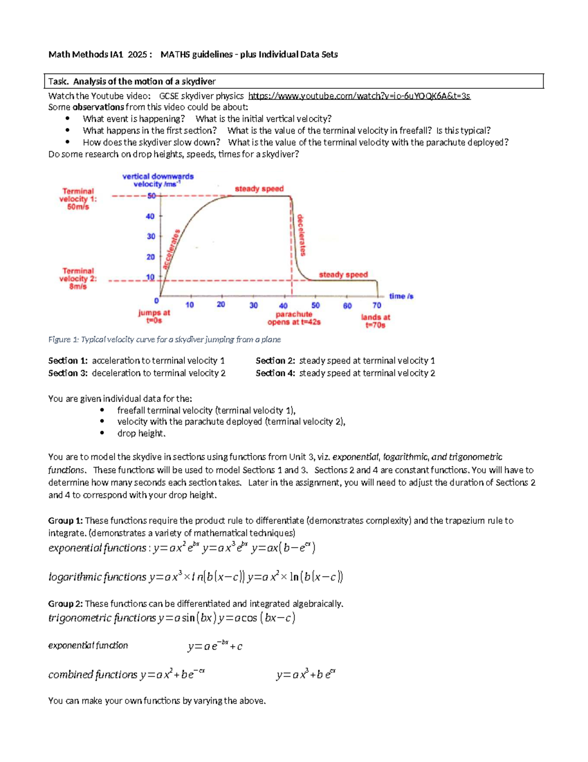 Math Methods IA1 2025: Skydiver Motion Analysis and Modelling Guide ...