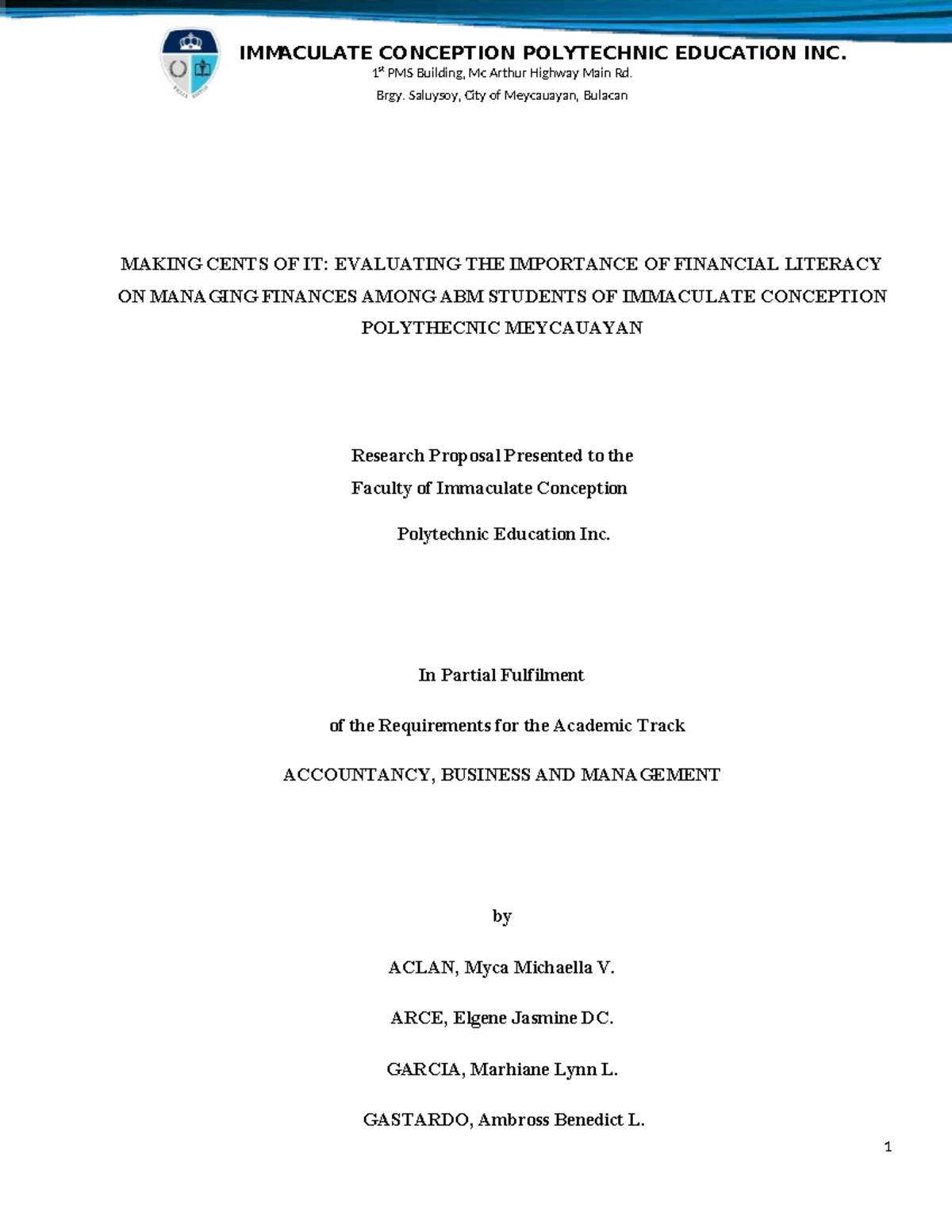 Evaluating Financial Literacy Among ABM Students at ICPEI: A Research ...