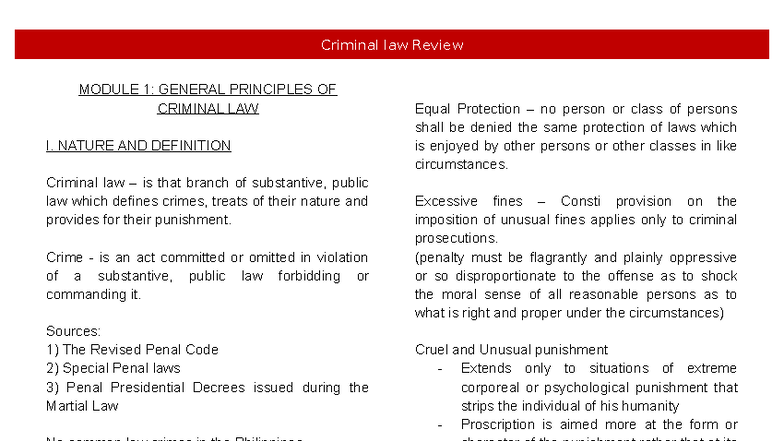 Criminal Law Review: General Principles (MODULE 1) - Studocu