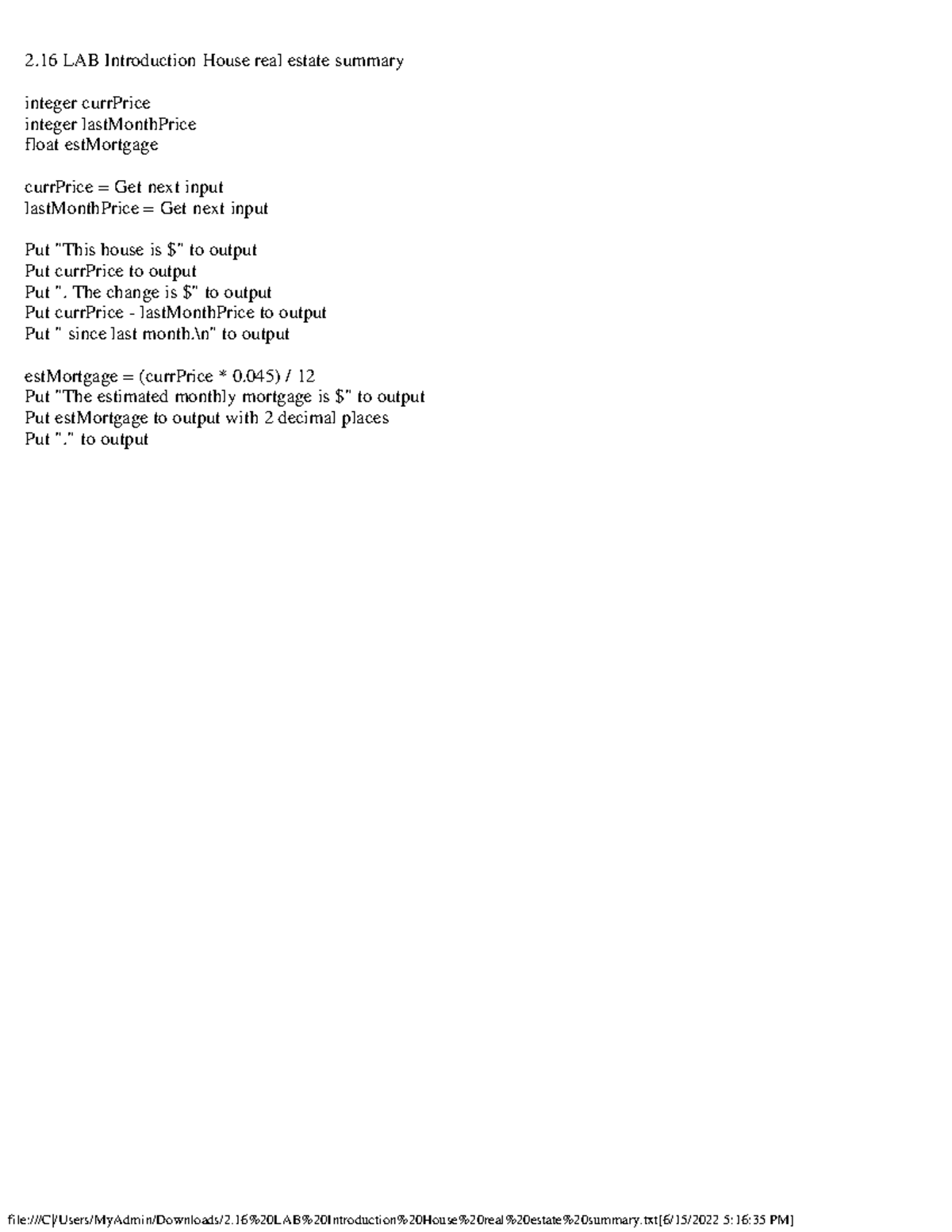 C173 Lab Summary Of House Real Estate Caffeine Level Solutions Studocu