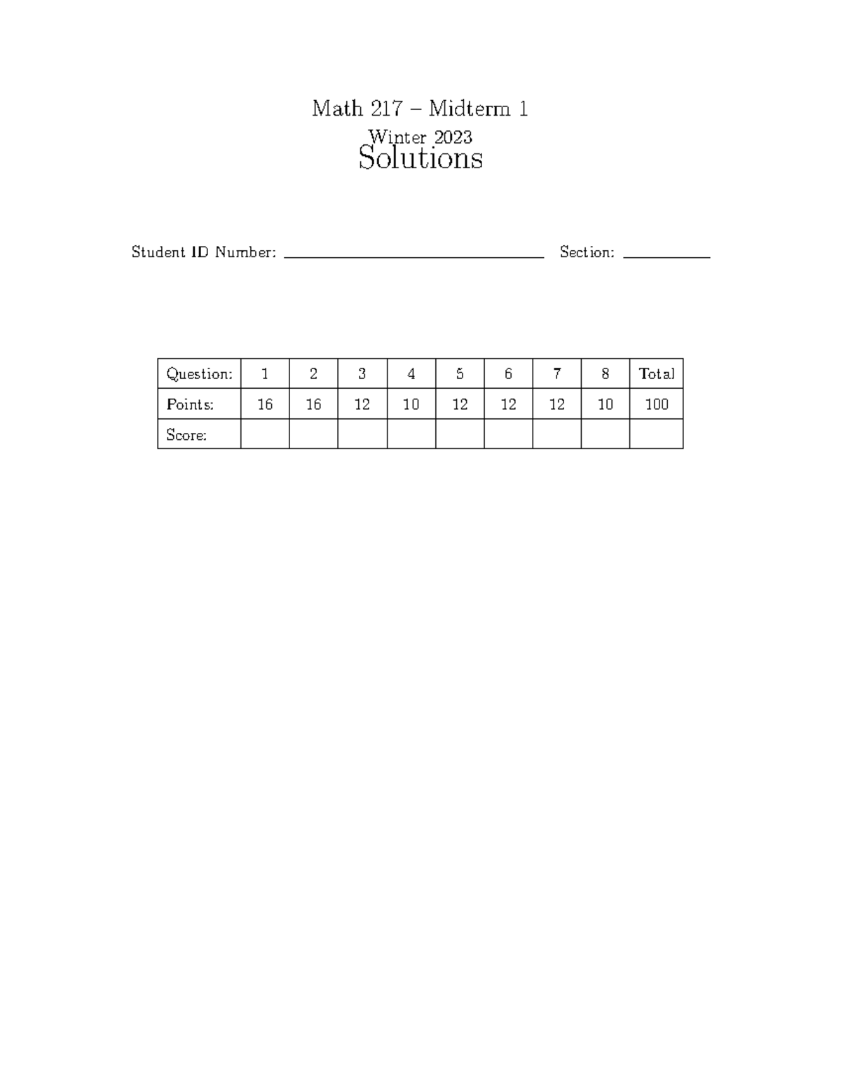 Math 217 Midterm 1 Winter 2023 Solutions and Explanations - Studocu