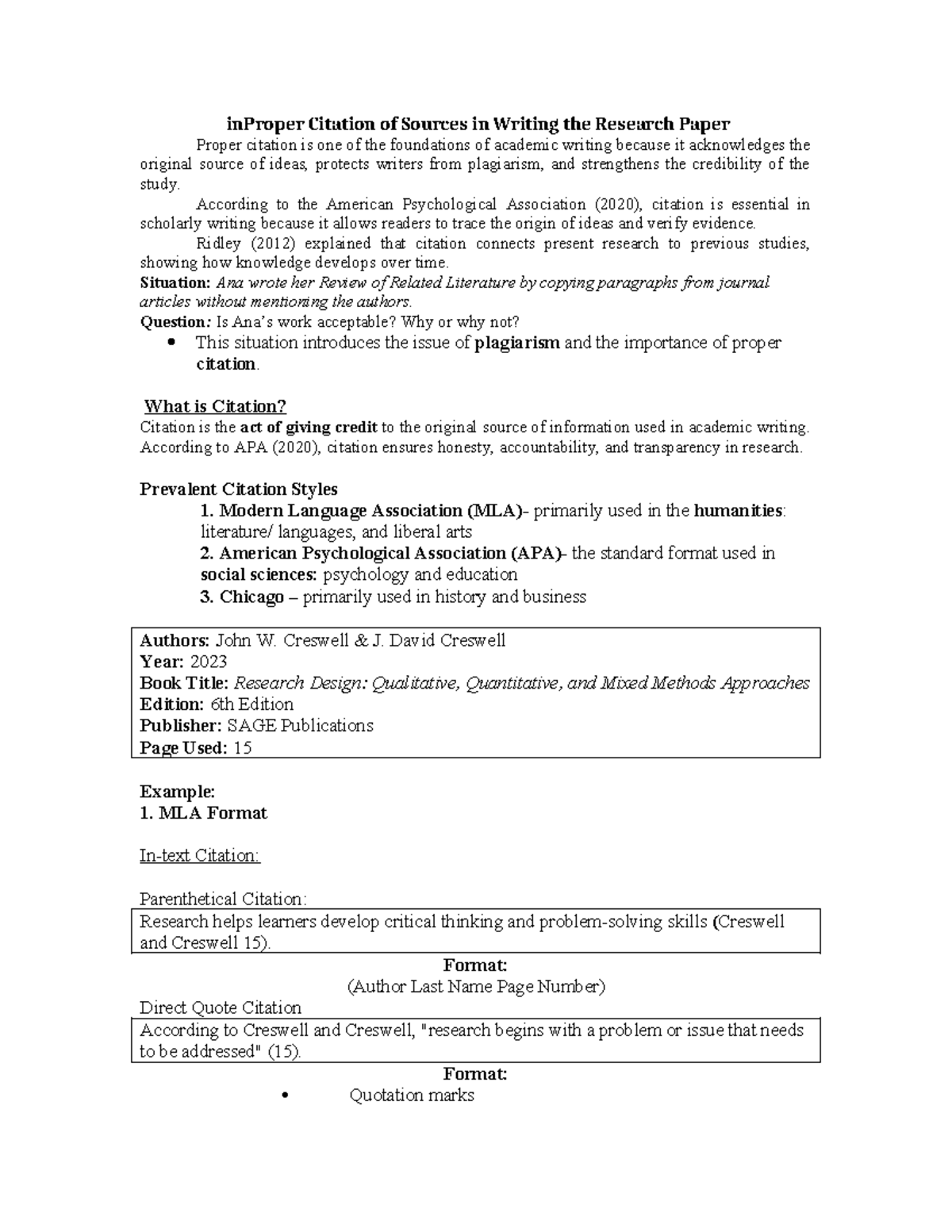 Lesson 10: Proper Citation of Sources in Research Writing - Studocu