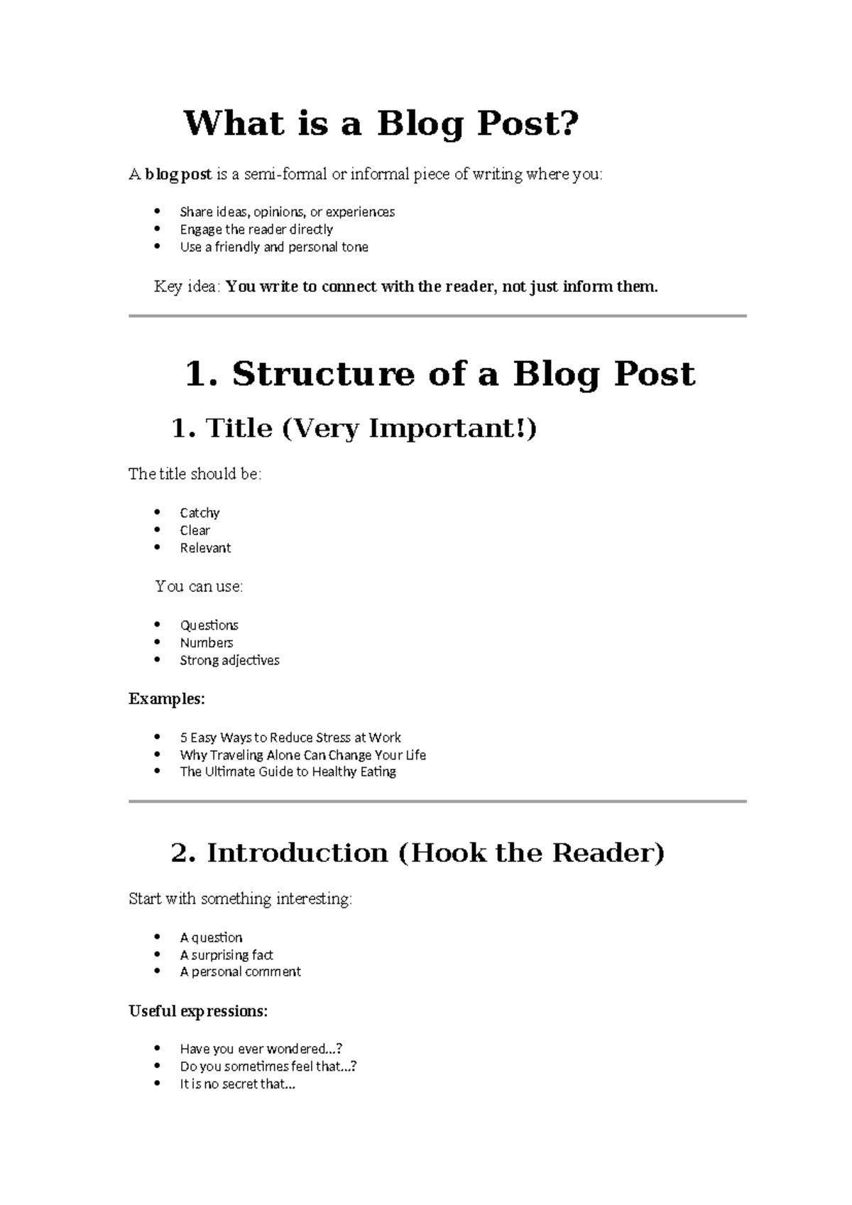 Unit 3 - Understanding the Structure of a Blog Post - Studocu