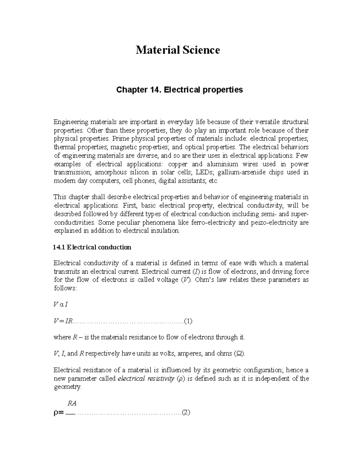 Electrical Properties of Engineering Materials - Chapter 14 (M.S. Study ...