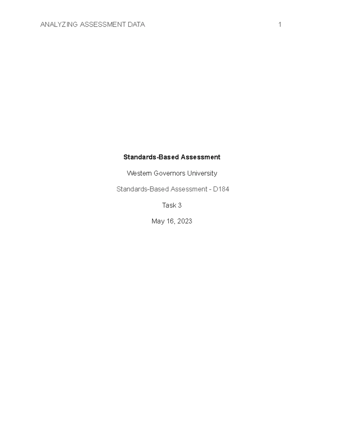 D184 Task 1: Assessment System for 3rd Grade Math Unit on ...