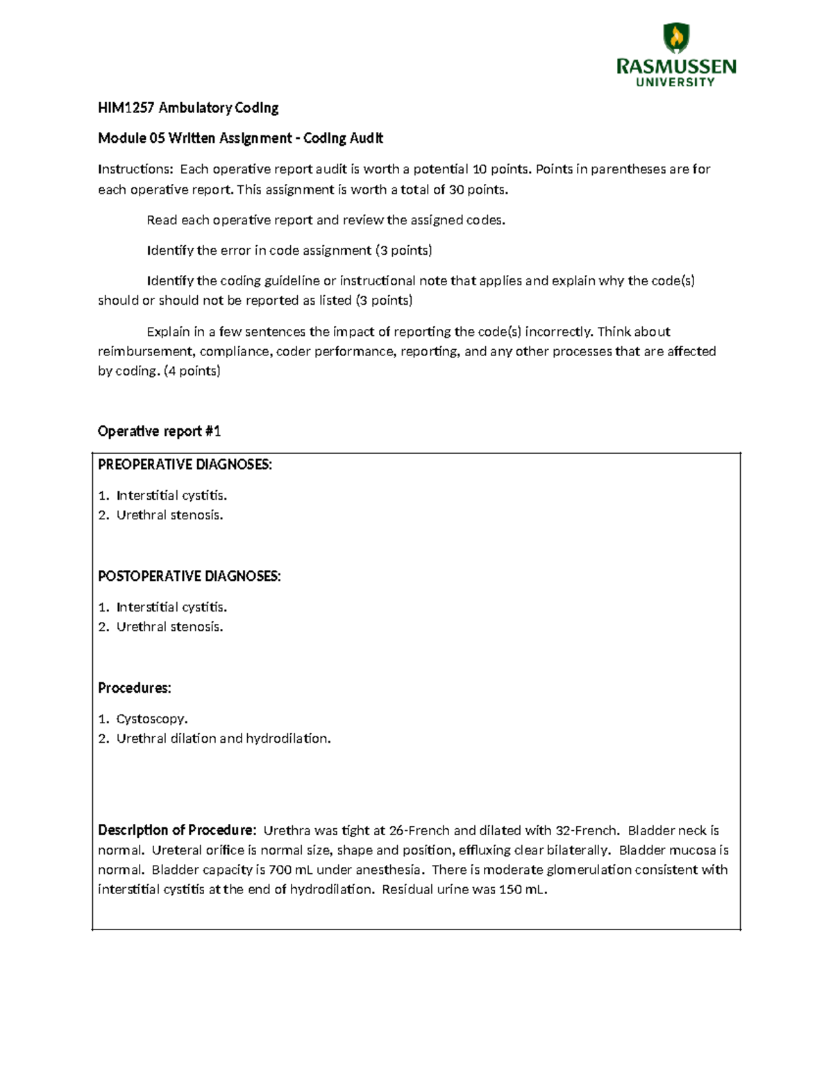 HIM1257 Module 04 Worksheet: Coding from Operative Reports