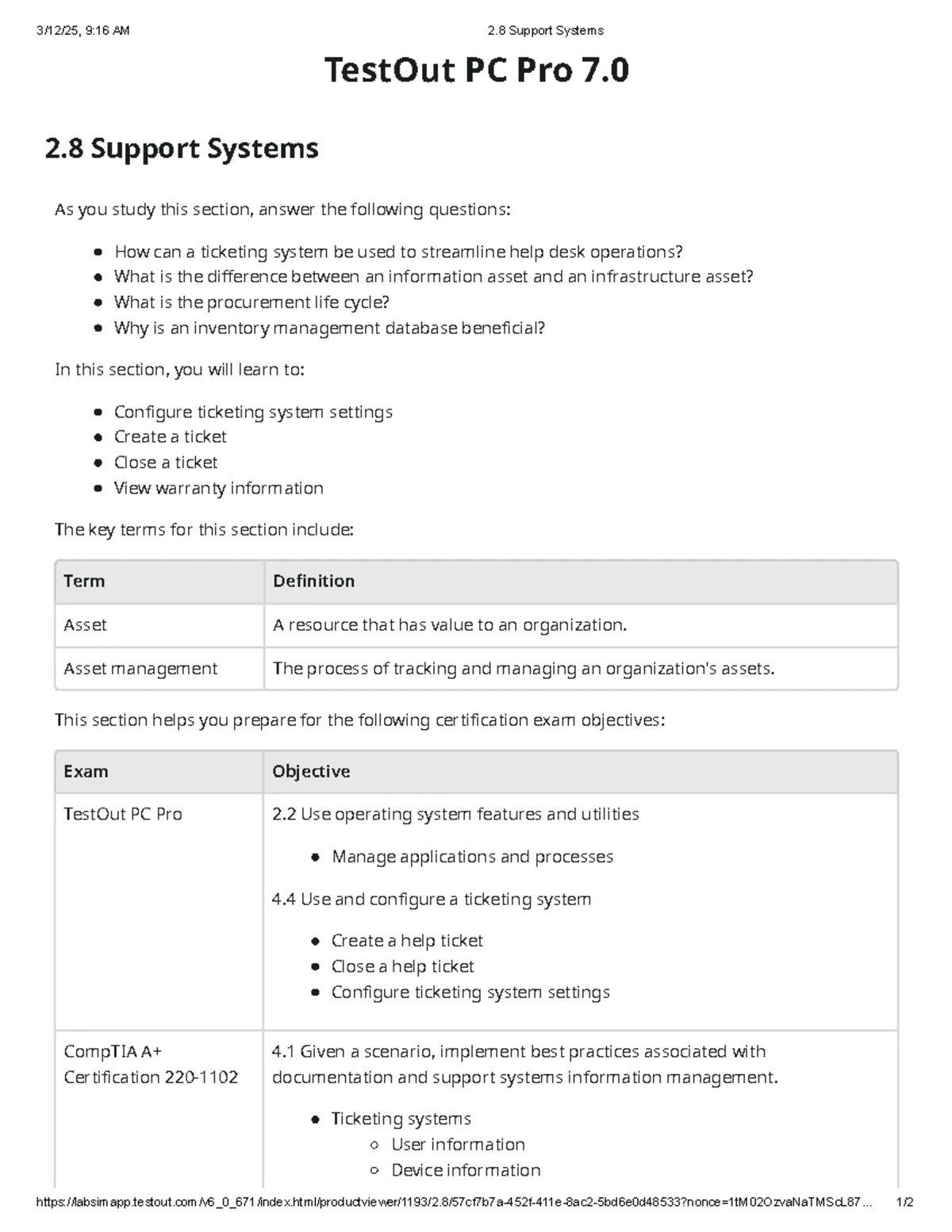 2.9 Documentation Overview for TestOut PC Pro 7.0 Exam Prep - Studocu