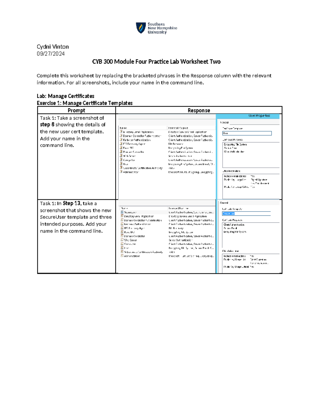 CYB 300 Module 4 Practice Lab Worksheet Two: Certificate Management ...