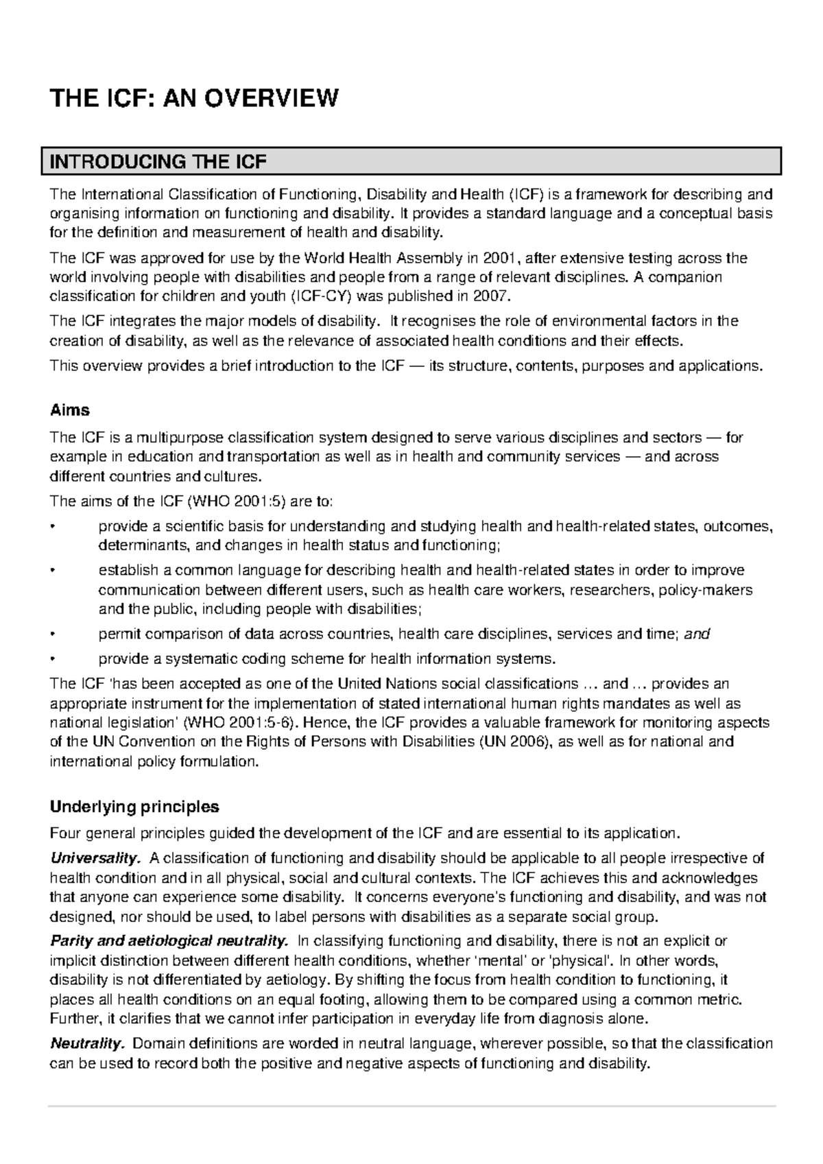 ICF 101: Overview of Functioning, Disability, and Health Framework ...