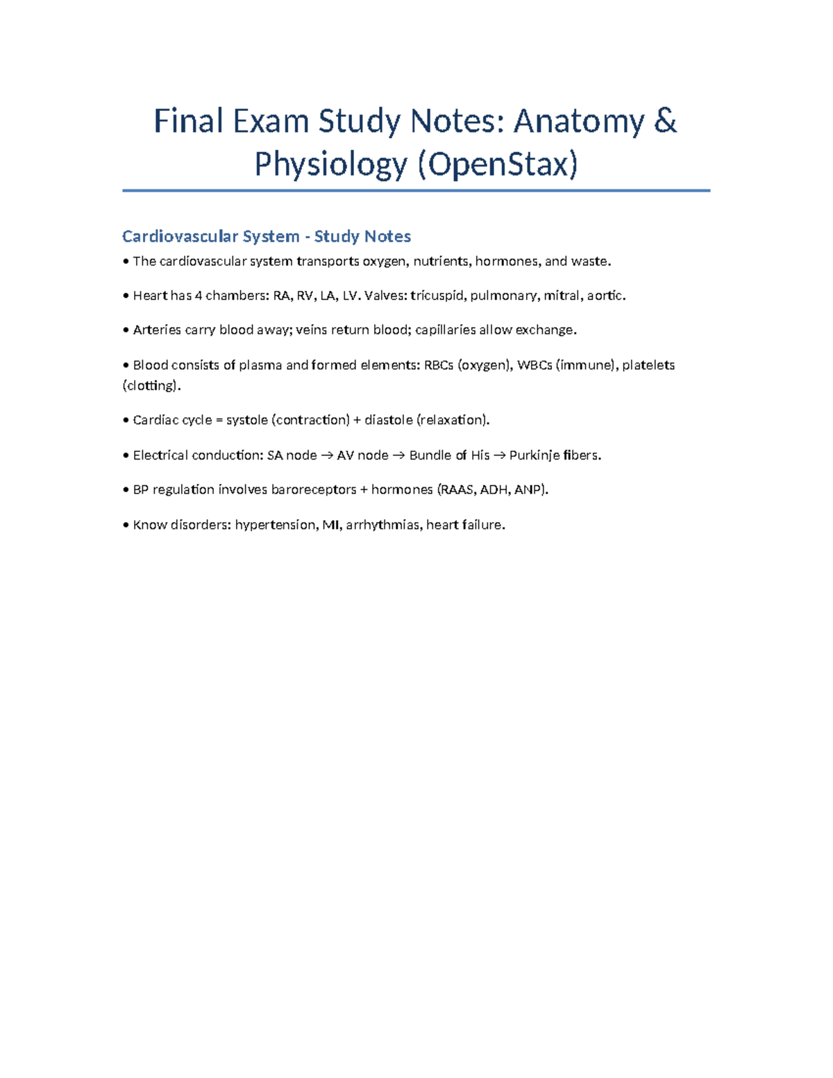 Final Exam Study Notes: Anatomy & Physiology (OpenStax) - Studocu