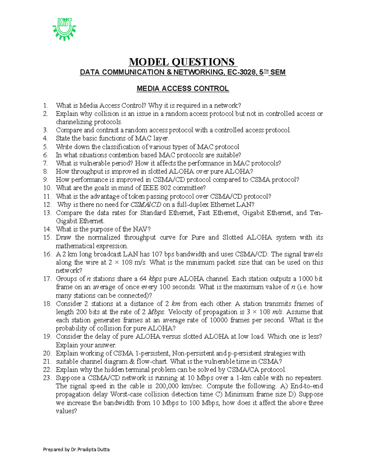 EC3028 Data Communication & Networking MAC Questions - Question Bank ...