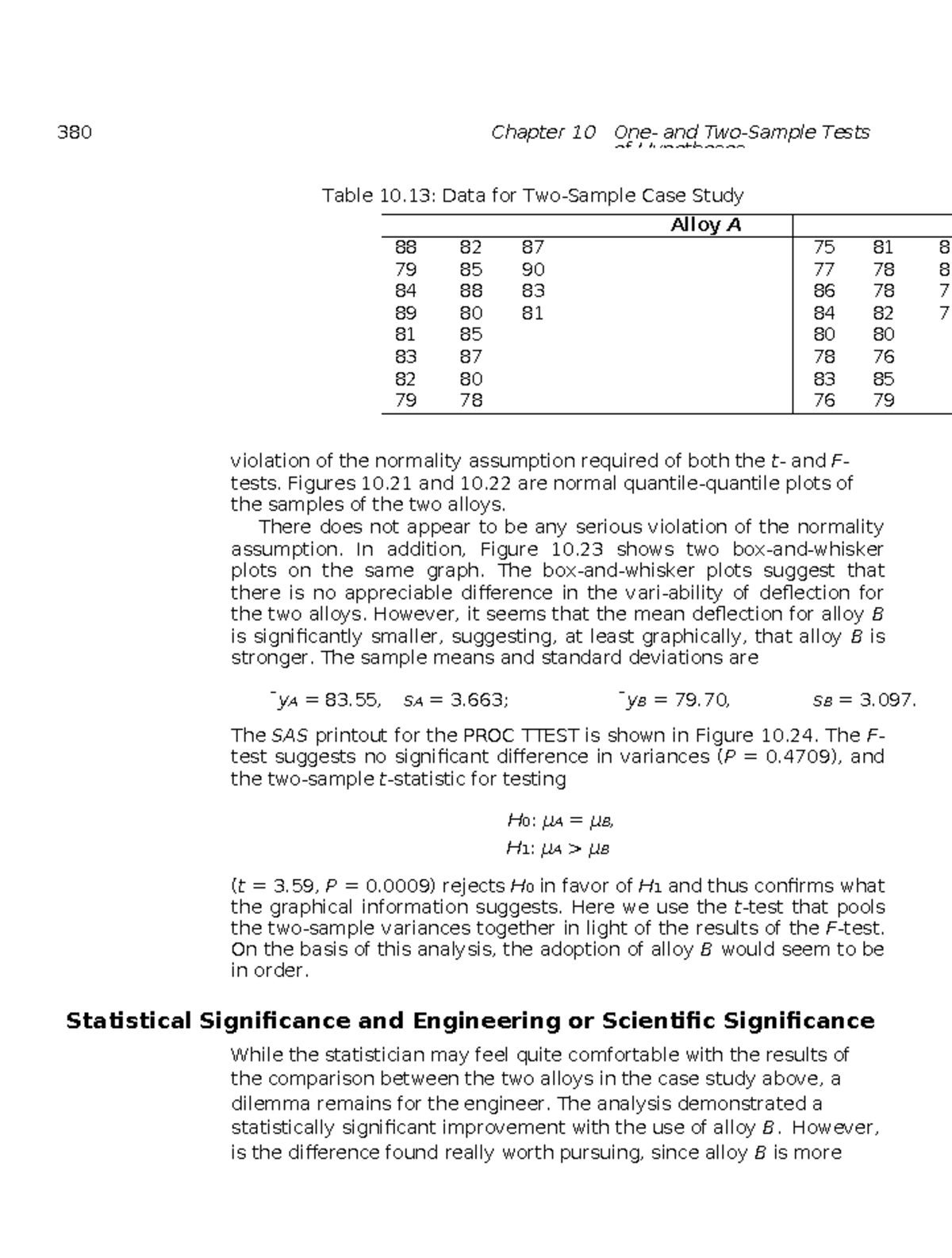 380 Probability and Statistics: Chapter 10 Case Study on Alloy ...