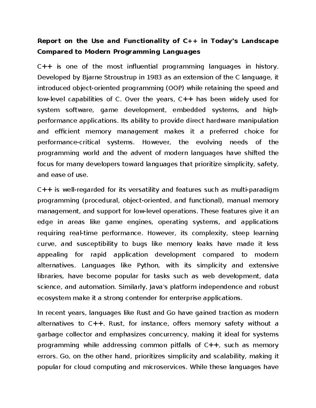 Analysis Report on the Use and Functionality of C - Report on the Use ...