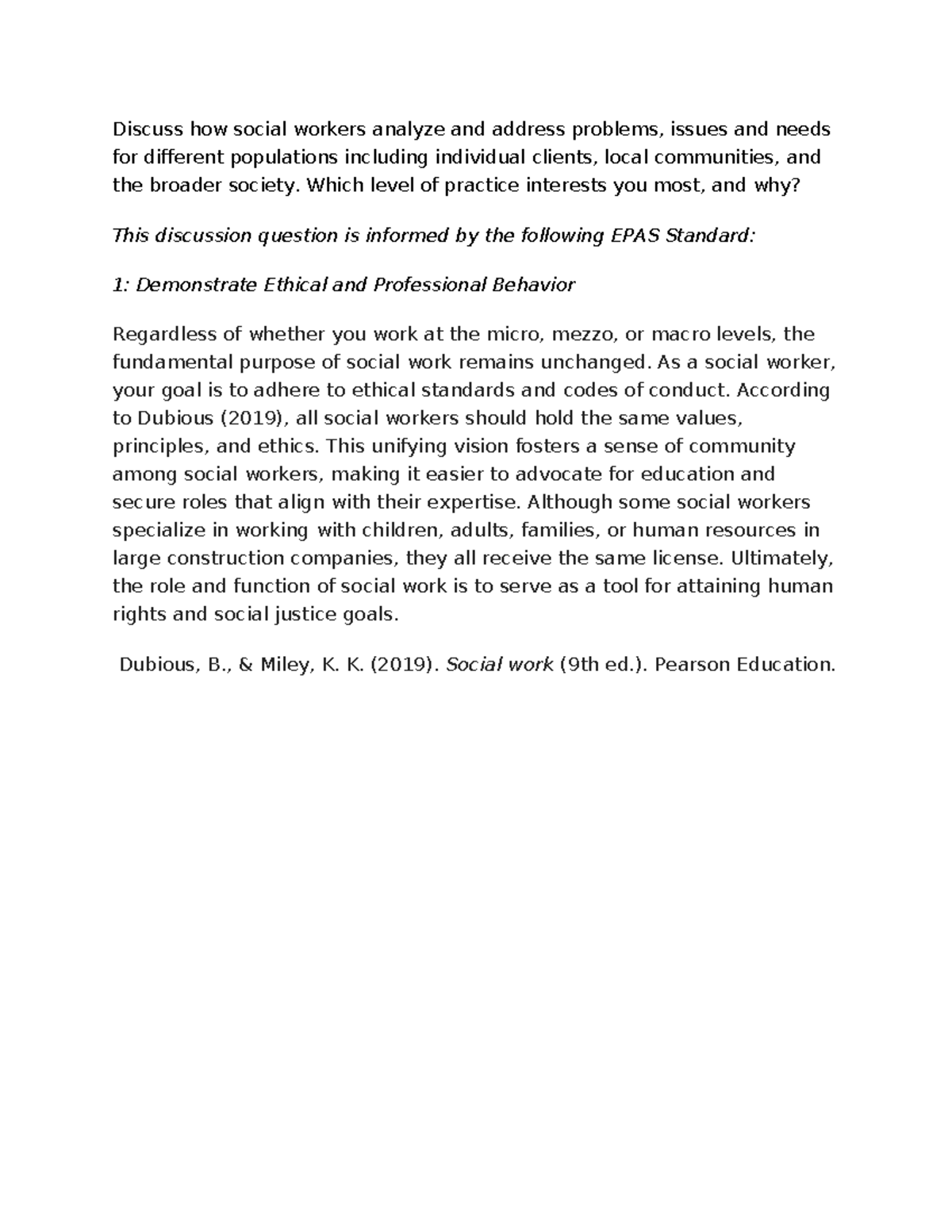 SWK-280 - Topic 2 - Discussion Questions on Social Work Practice - Studocu