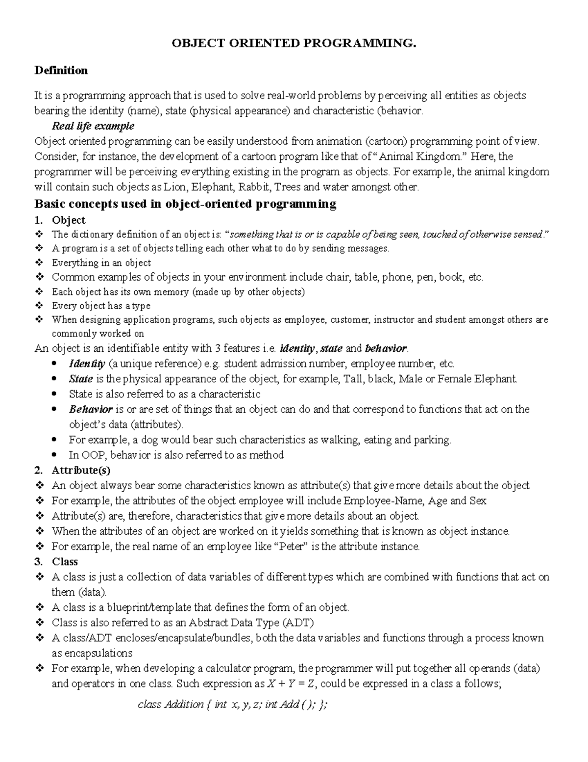 OOP 101: Comprehensive Guide to Object Oriented Programming - Studocu