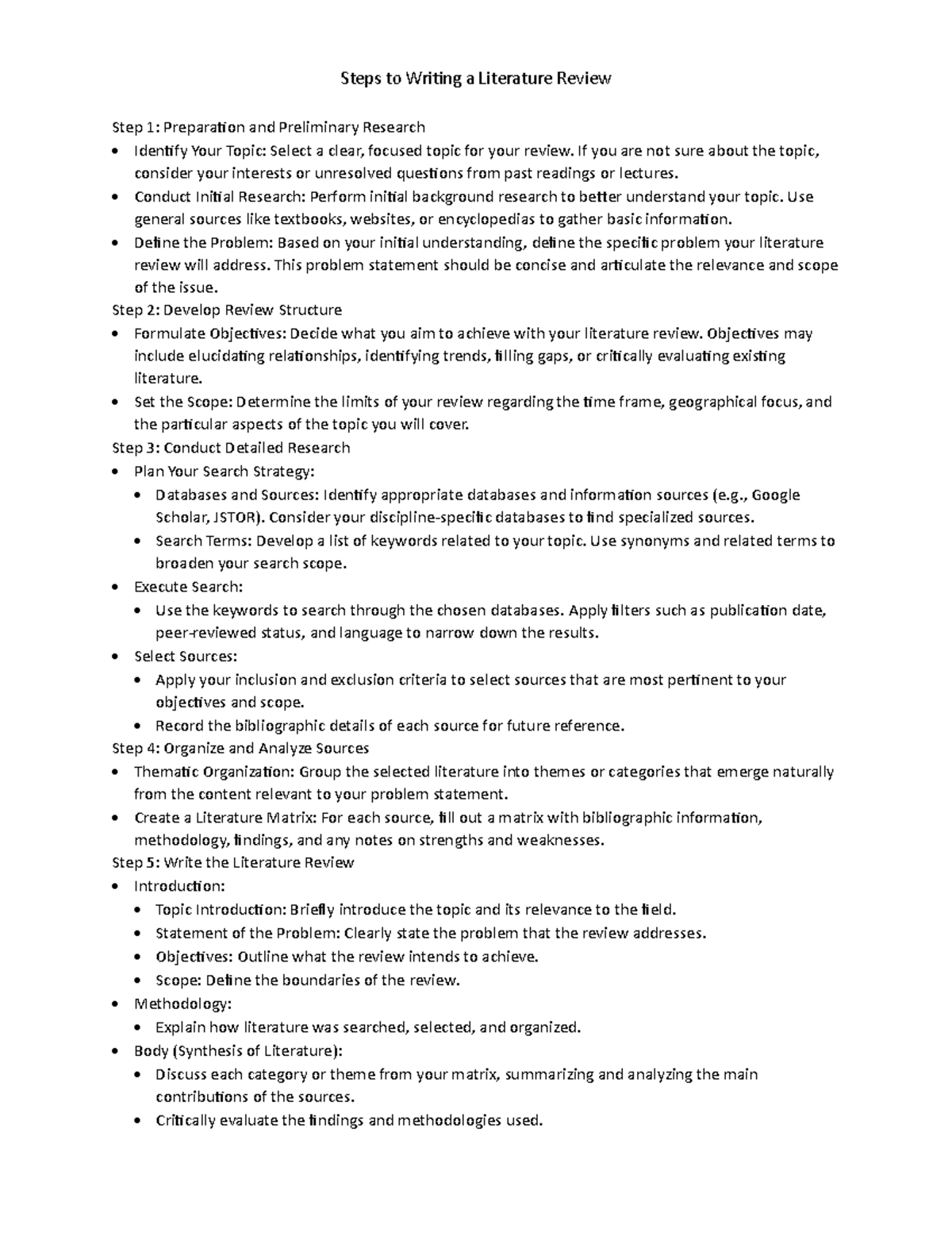 Steps to Writing a Literature Review: A Comprehensive Guide - Studocu