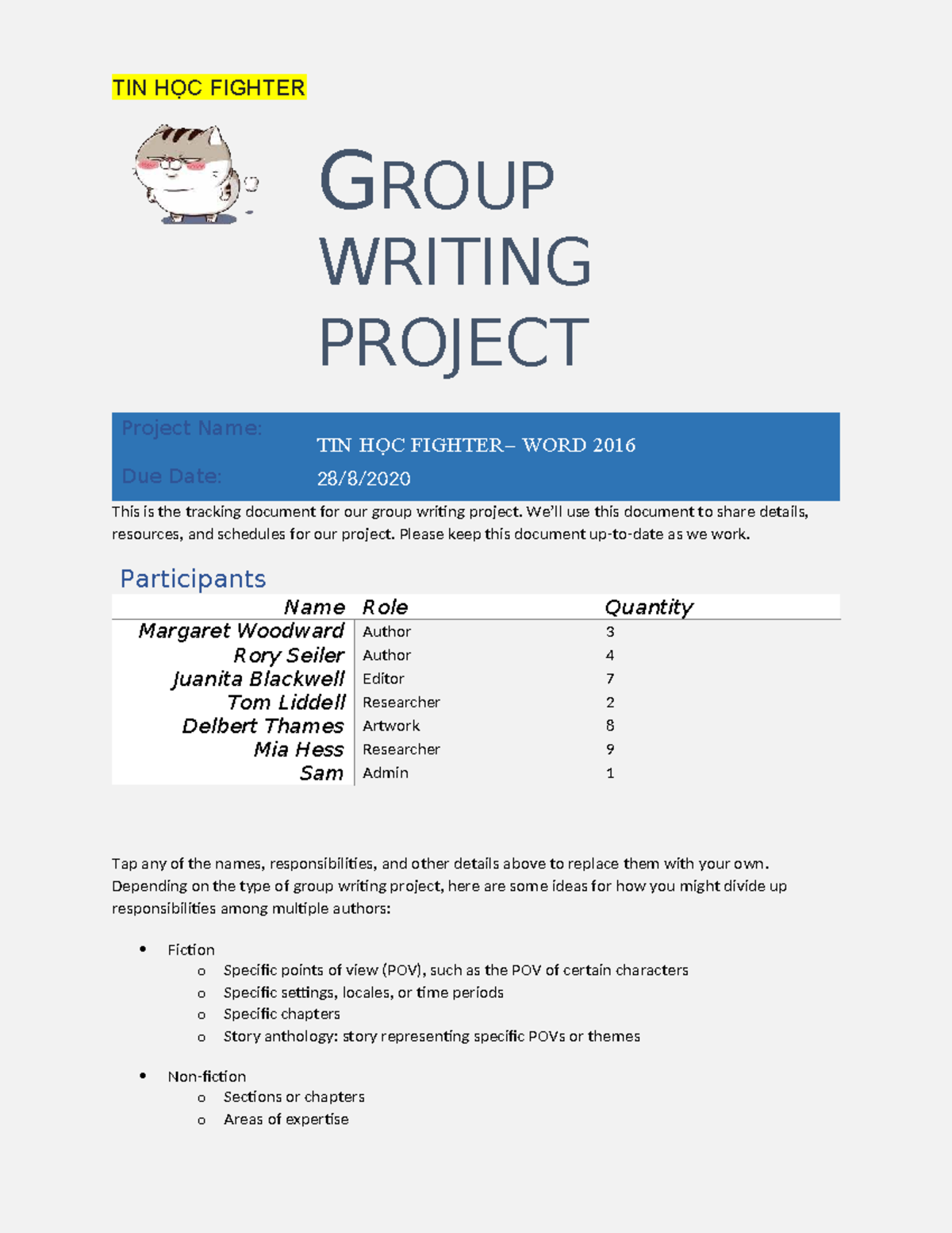 TIN HỌC FIGHTER GROUP WRITING PROJECT: Collaboration & Resources Guide ...