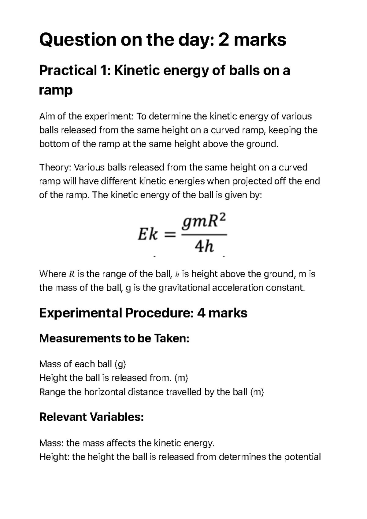 Physics Lab Test Prep - Exam on Kinetic Energy & Pendulum Dynamics ...