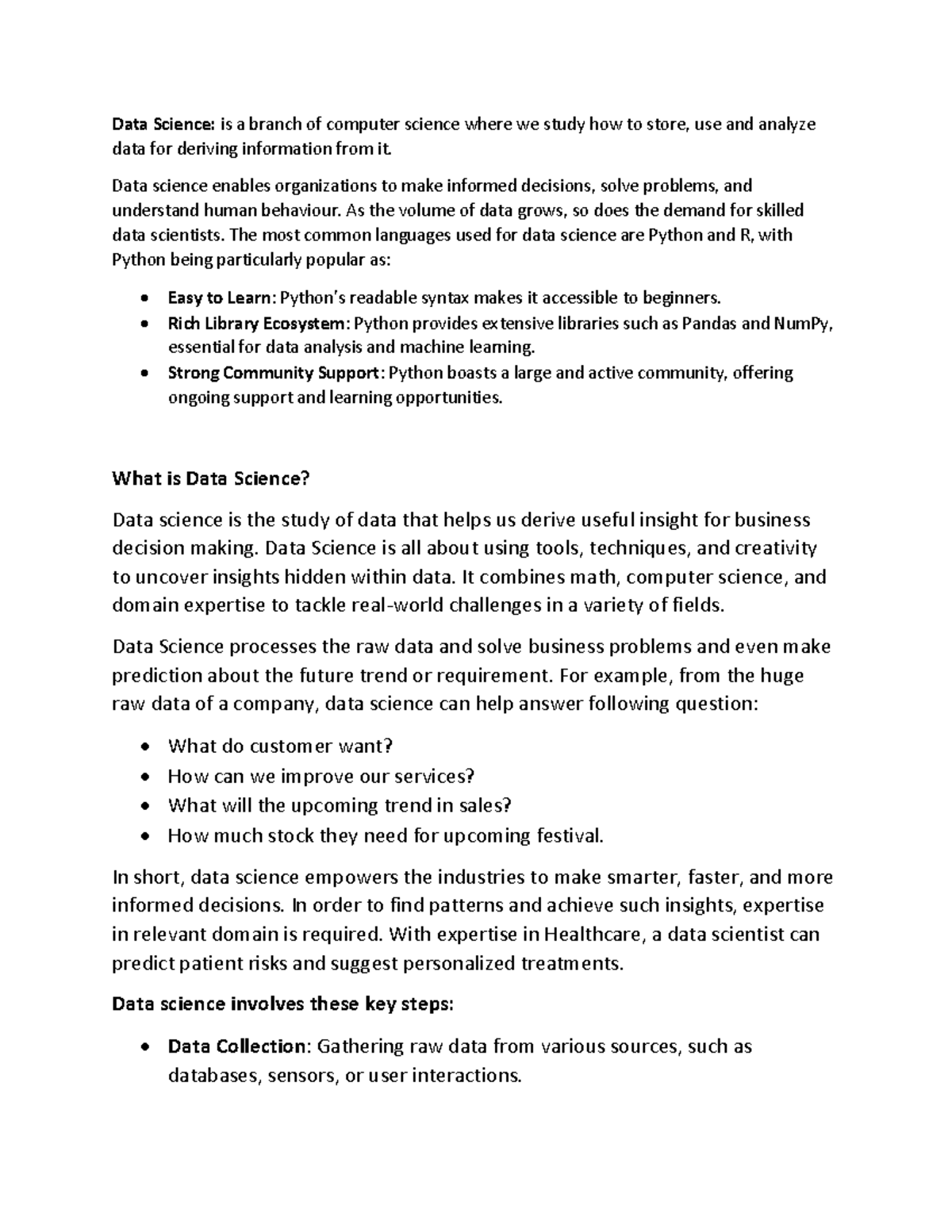 Data Science with Python: Class Notes Overview 01 - Studocu