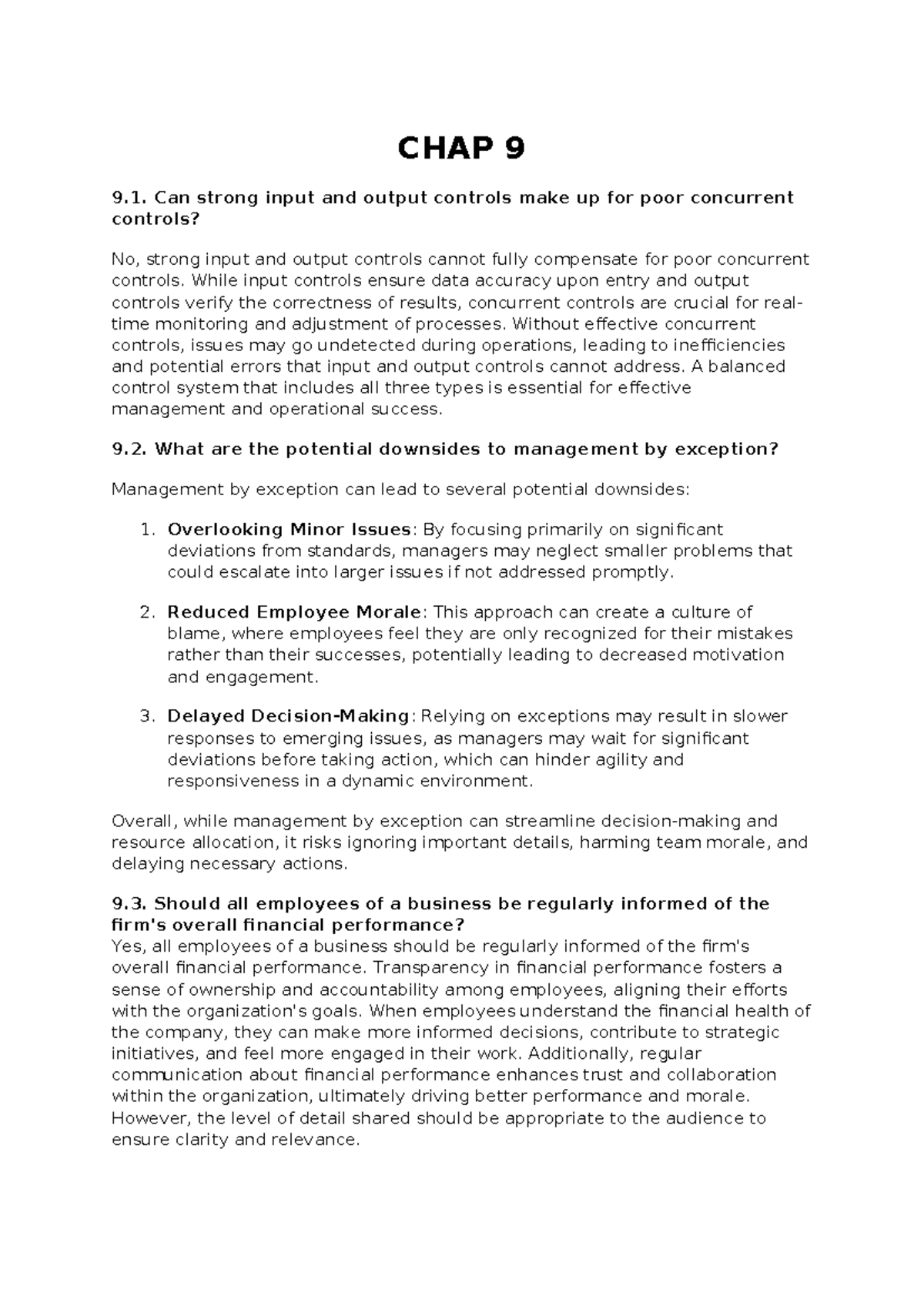 Q&A - Material for Final Exam (Course Code: CHAP 9 & 11-16) - Studocu