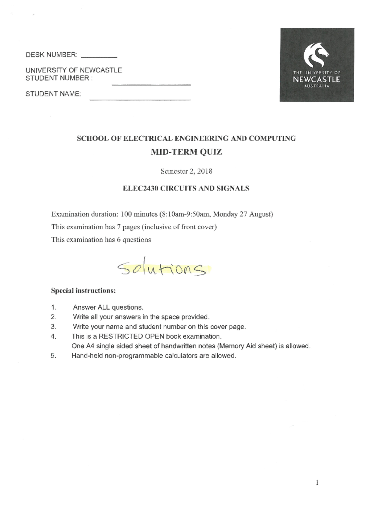 Quiz 1 Solutions 2018 for Course Code ZYX123 - Studocu