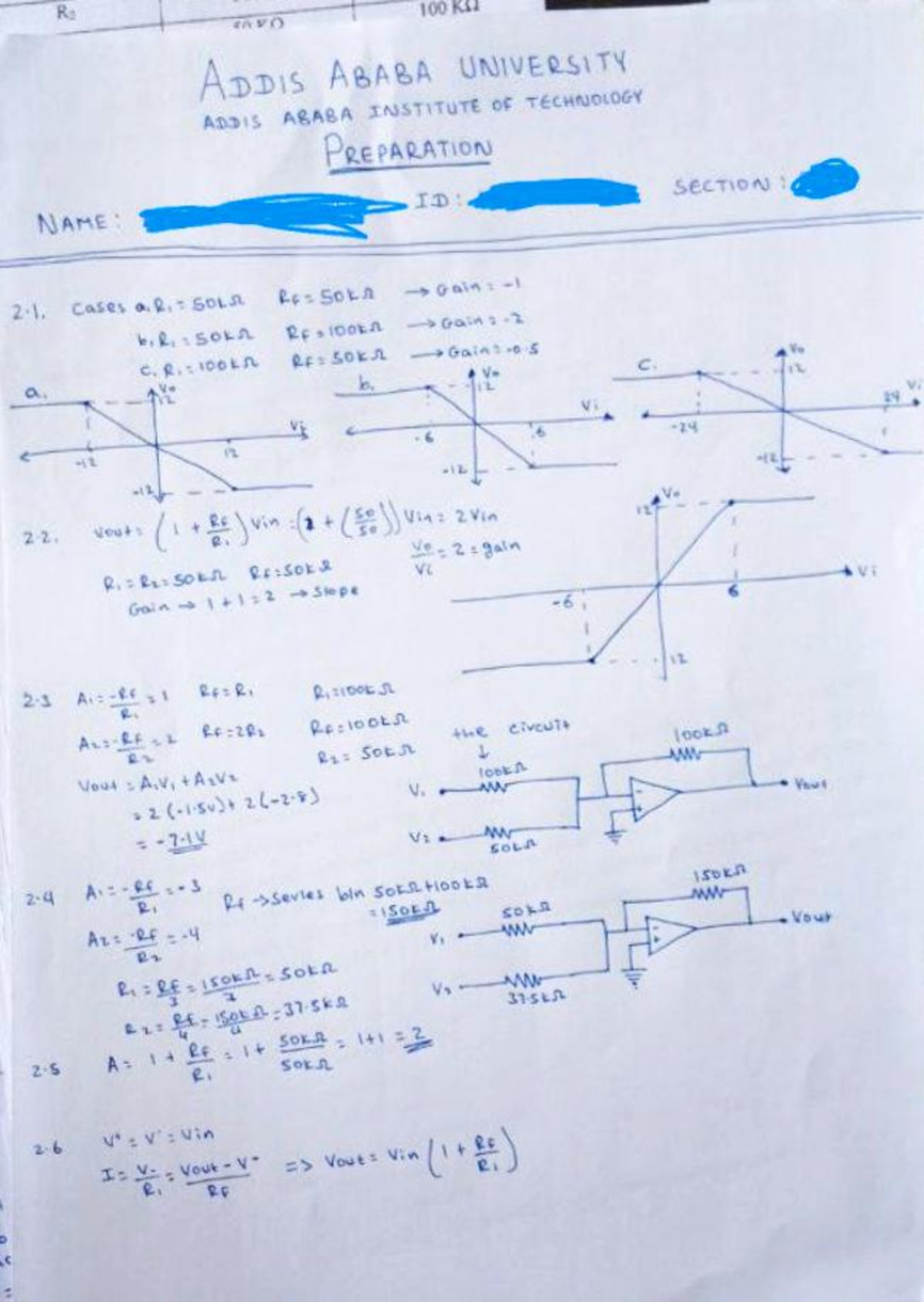 Lab - Electronics Lab Report AD31S: Case Study on Feedback Calculations ...