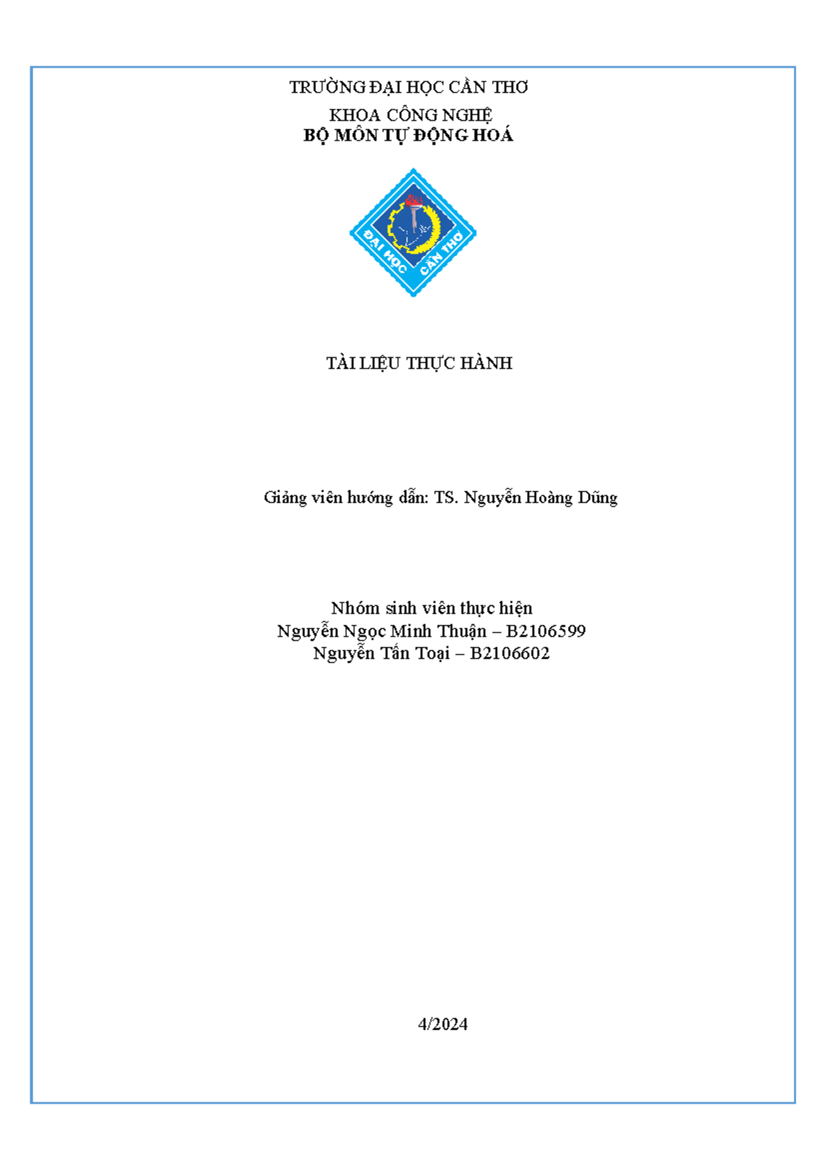 BÀI THỰC HÀNH PLC SIEMENS - KHOA CÔNG NGHỆ TỰ ĐỘNG HOÁ - Document Preview