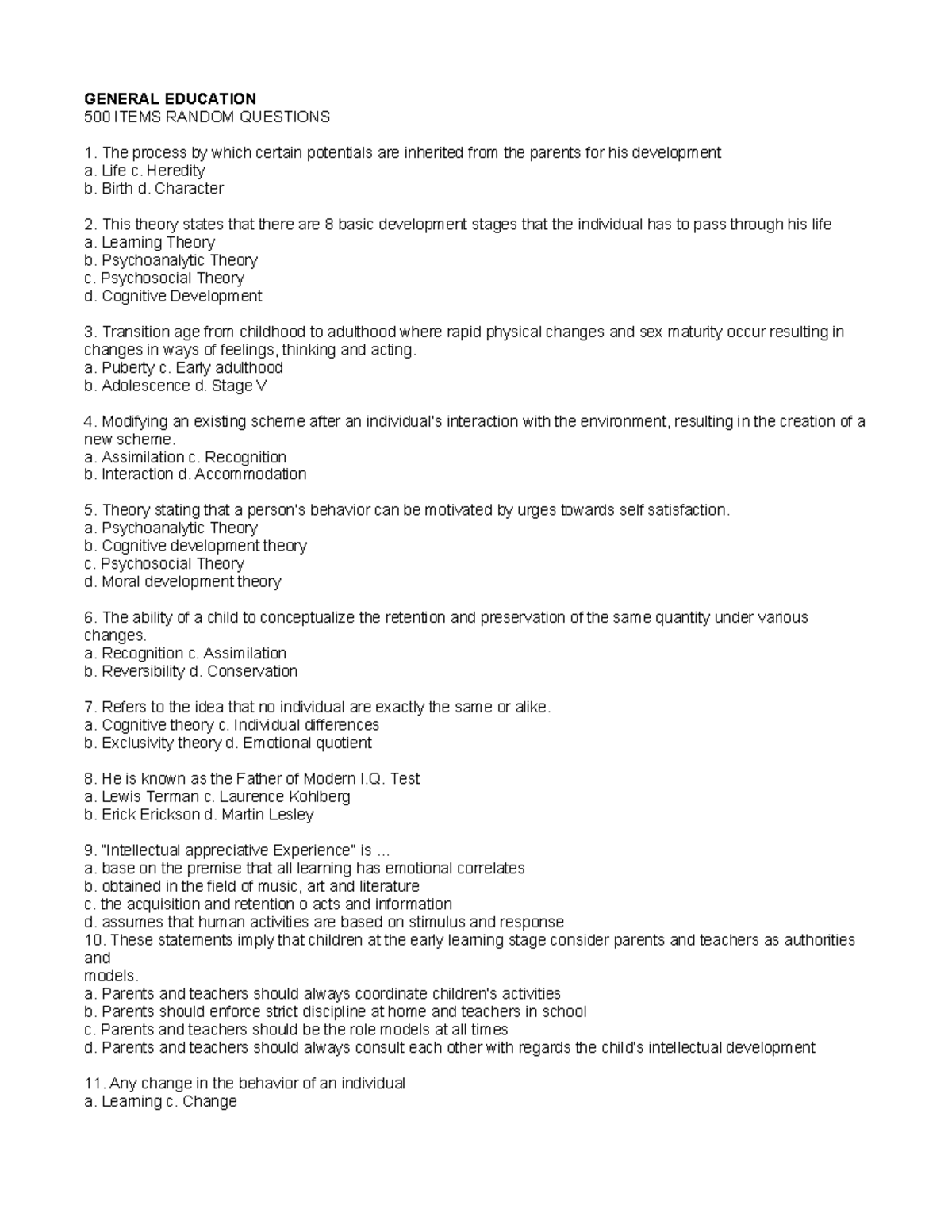 LET-GEN-ED General Education Reviewers: 500 Random Questions - Studocu
