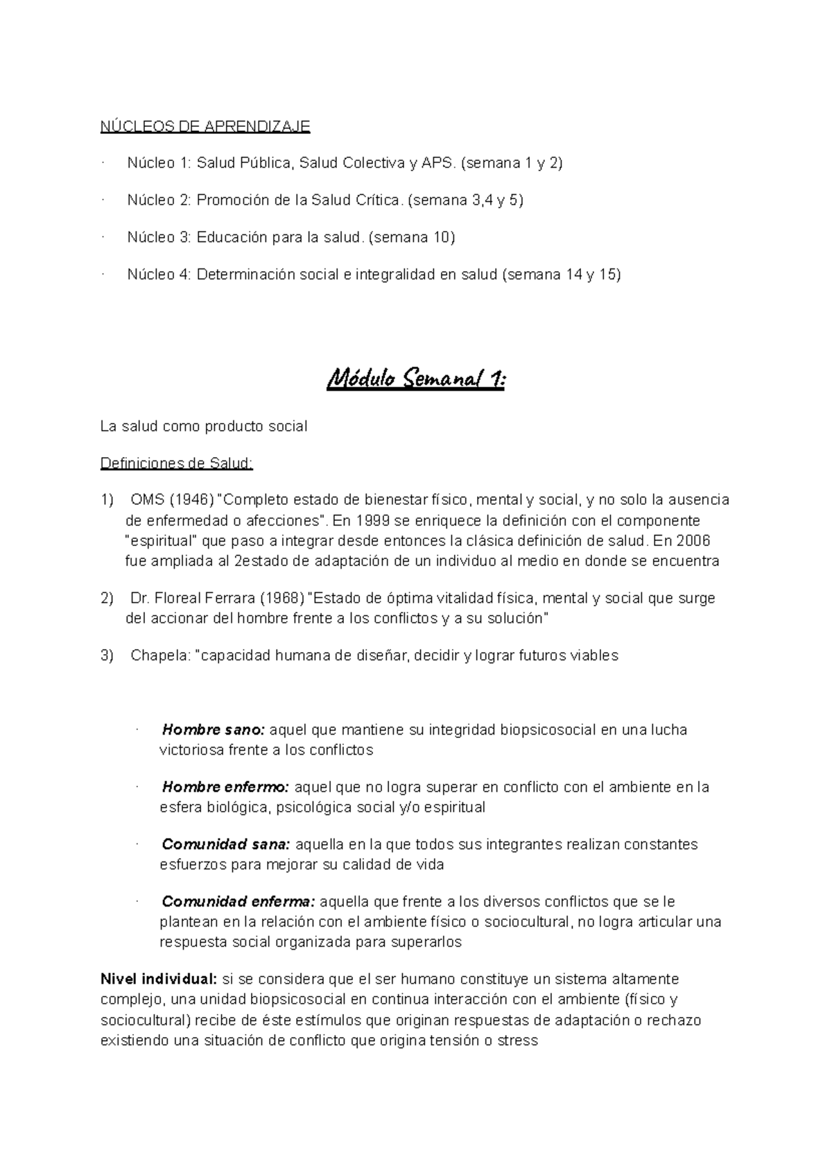 Final Exam Notes - NÚCLEOS DE APRENDIZAJE (Salud Pública) - Document Preview