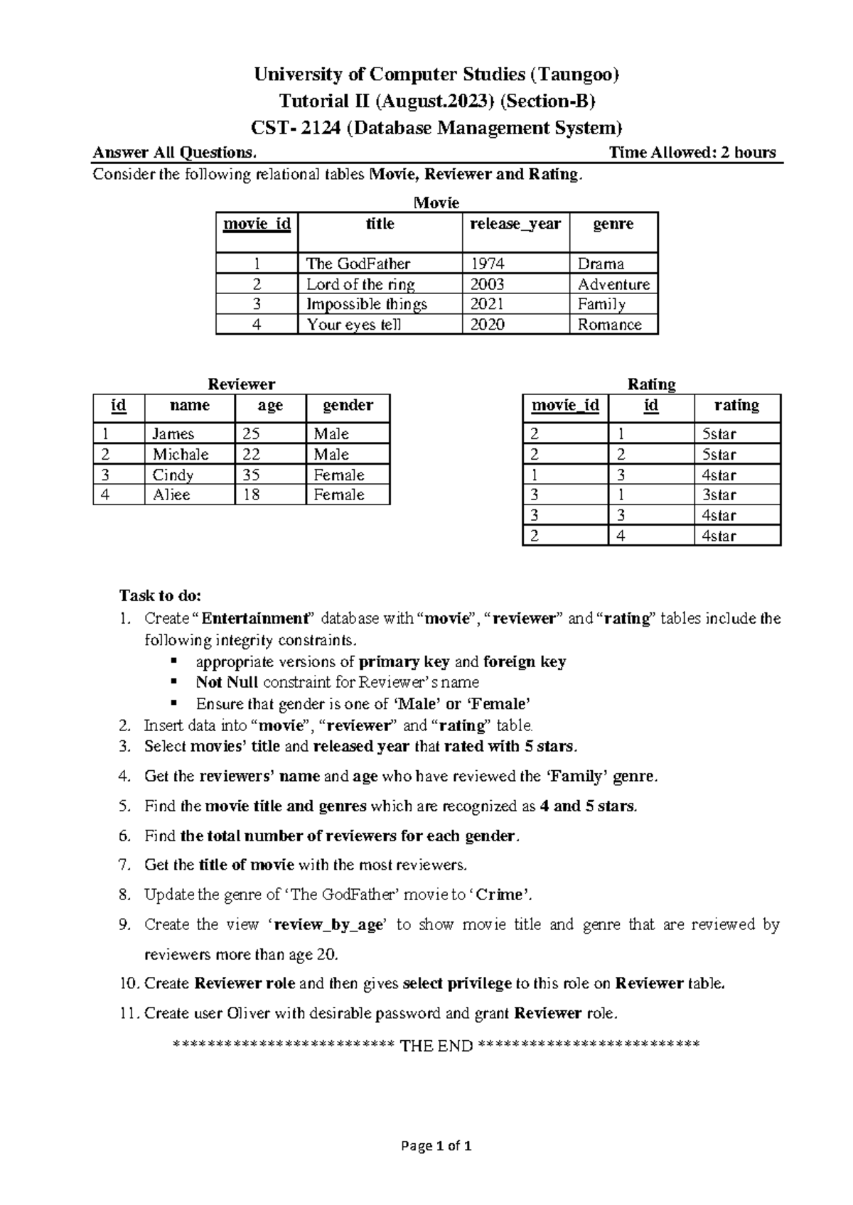 2124 Tutorial II (B) - Nothing - Page 1 of 1 University of Computer ...