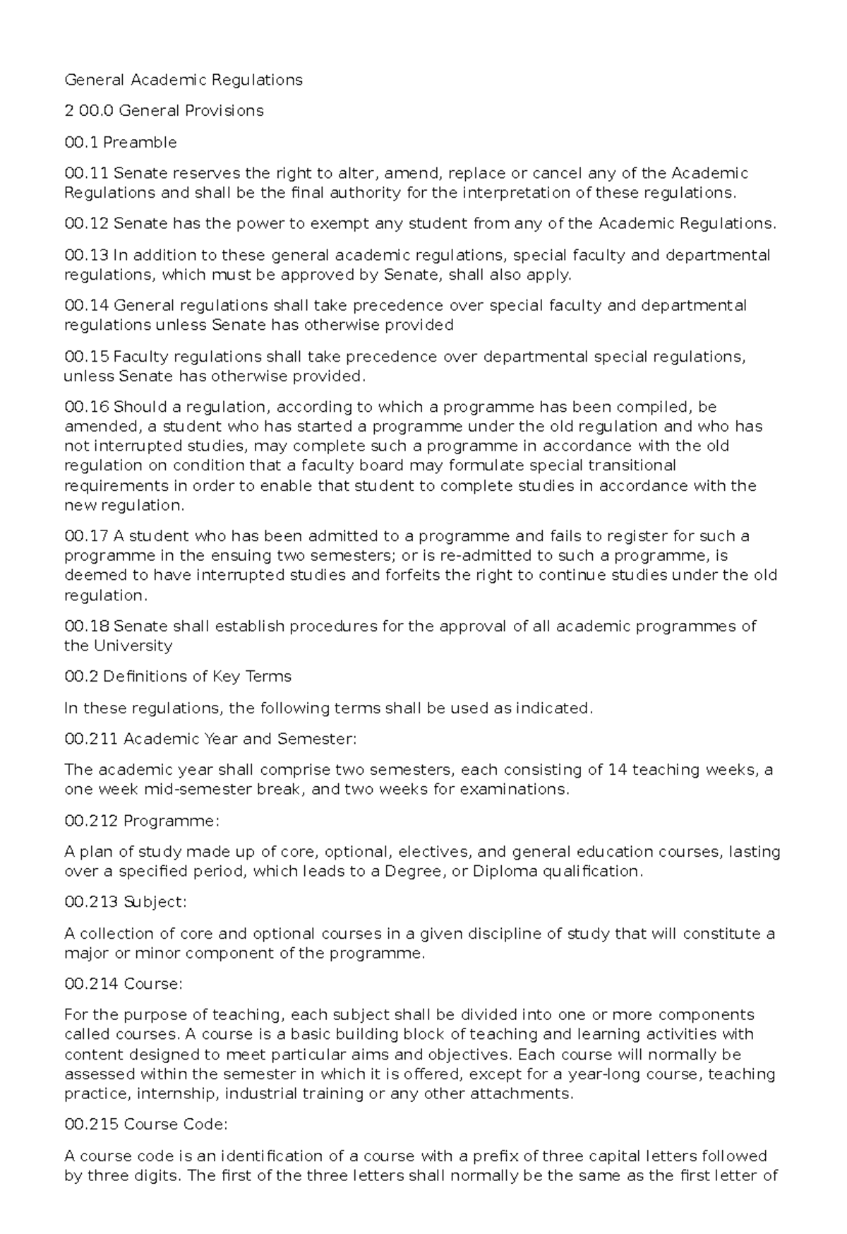 General Academic Regulations Overview and Key Provisions - Studocu