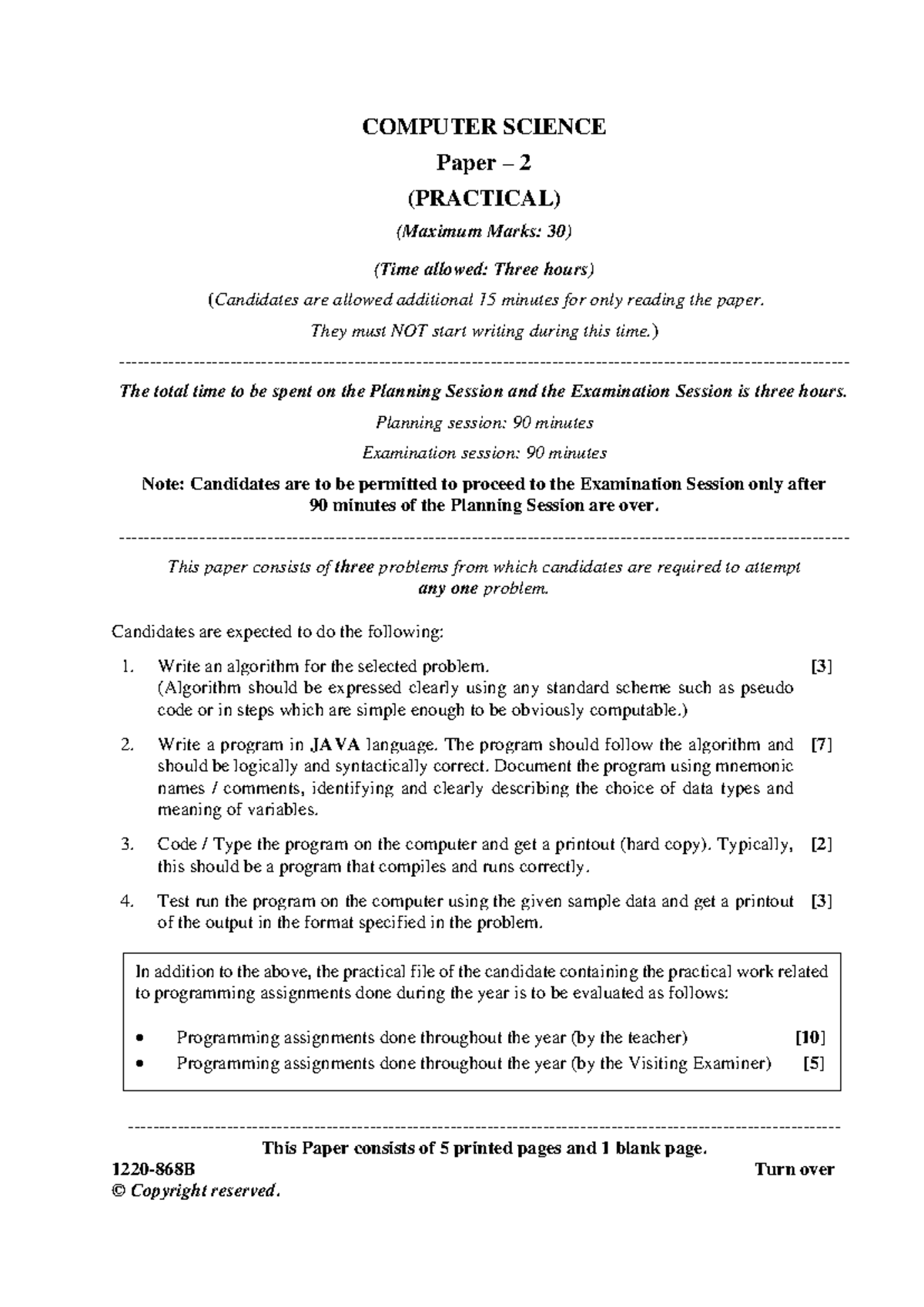 COMPUTER SCIENCE 868B Paper 2 (PRACTICAL) Exam Guidelines - Studocu