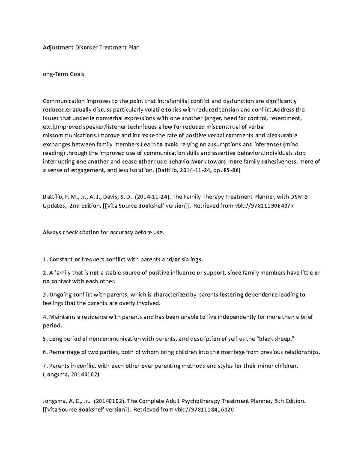 Adjustment Disorder Treatment Plan: Goals & Interventions - Studocu